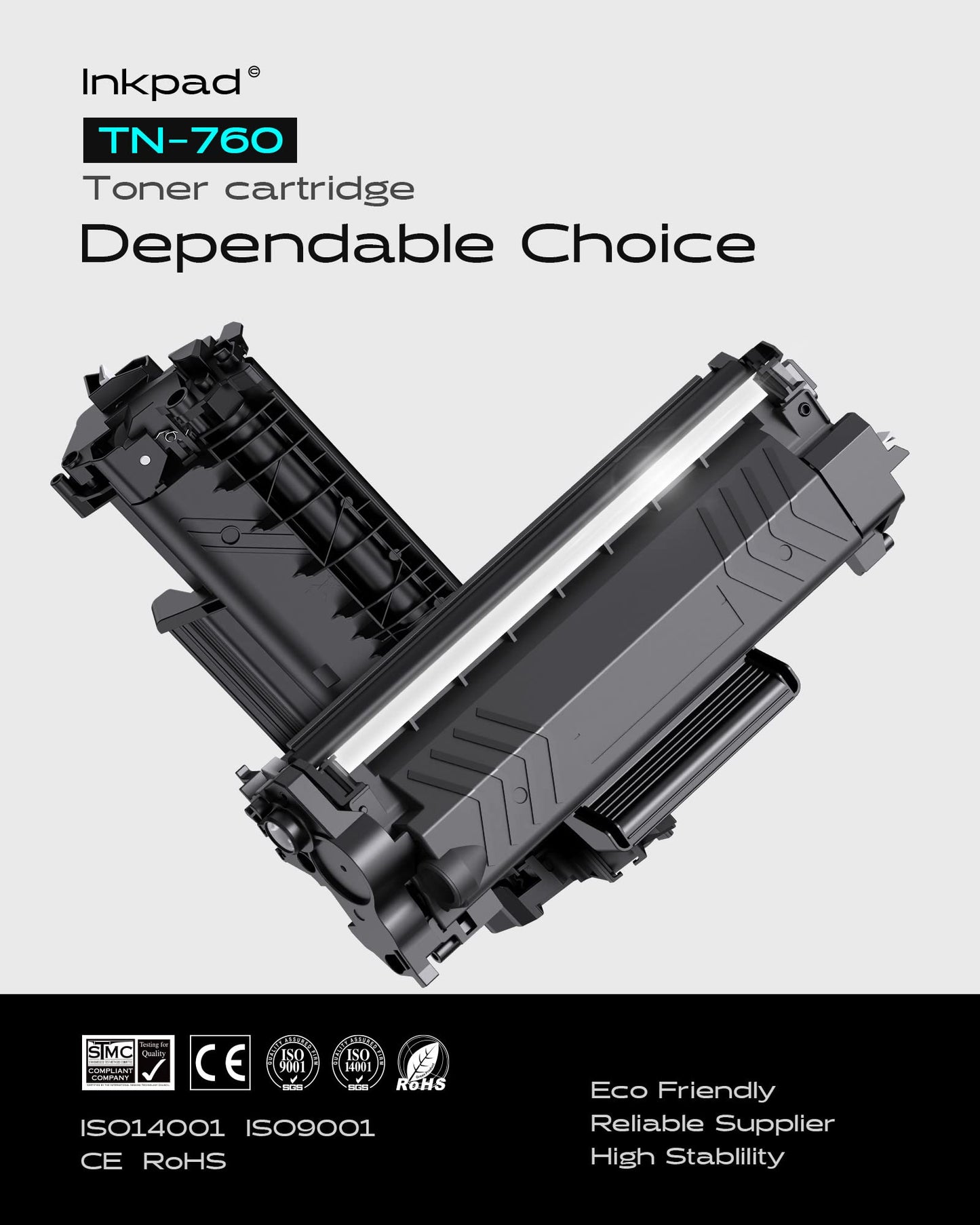 iNKPAD TN760 4PK Toner Cartridge Replacement for Brother High Yield TN-760 TN730 Toners| Compatible with DCP-L2550DW HL-L2350DW HL-L2370DW HL-L2390DW HL-L2395DW MFC-L2750DW