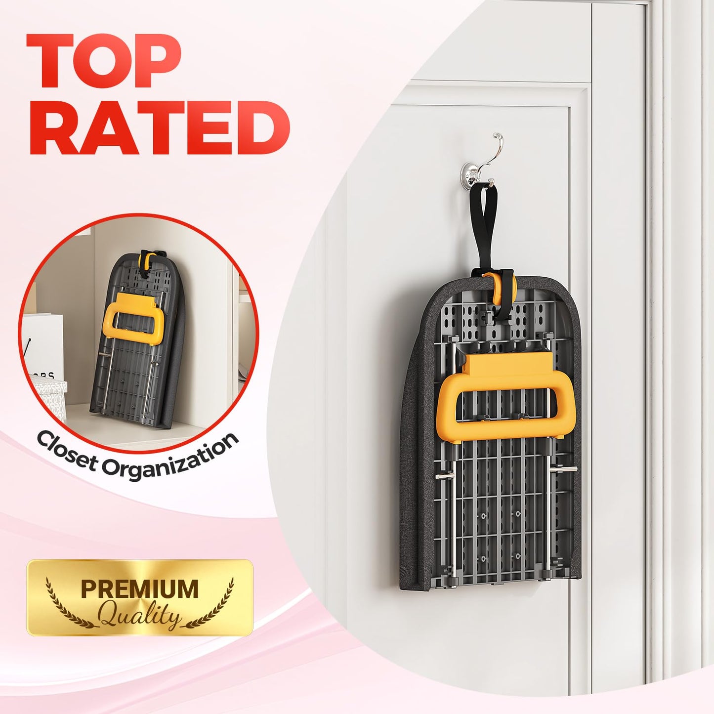 APEXCHASER Ironing Board Foldable with Orange Silicon Iron Mat, Tabletop Small Iron Board with Heat Resistant Cover, Portable Ironing Board with Non-Slip Feet for Home Travel Use 12x32 Black