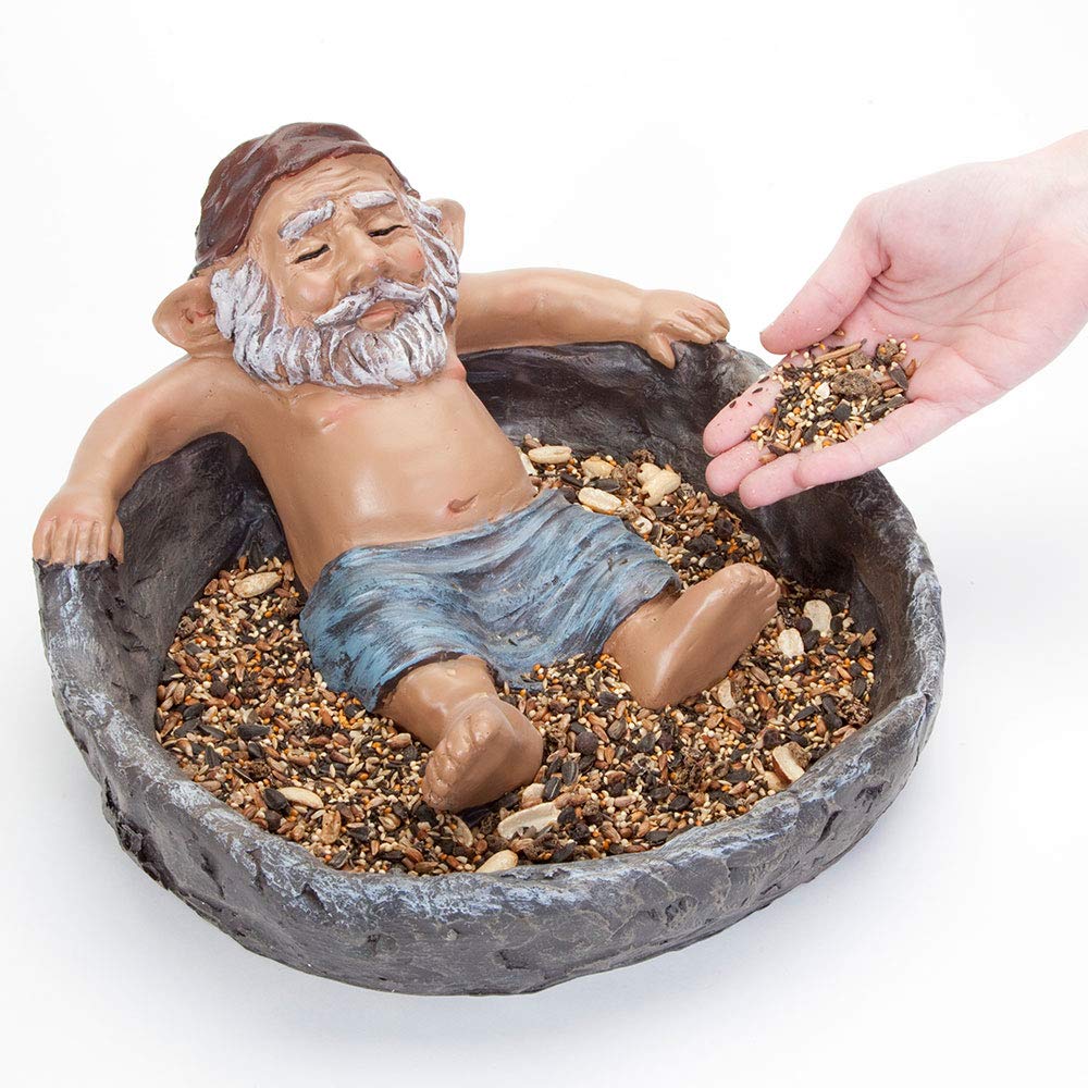 Bits and Pieces - Gnome Relaxing Pool - Elf Birdbath Garden Art Statue - Outdoor Garden Decor Sculpture