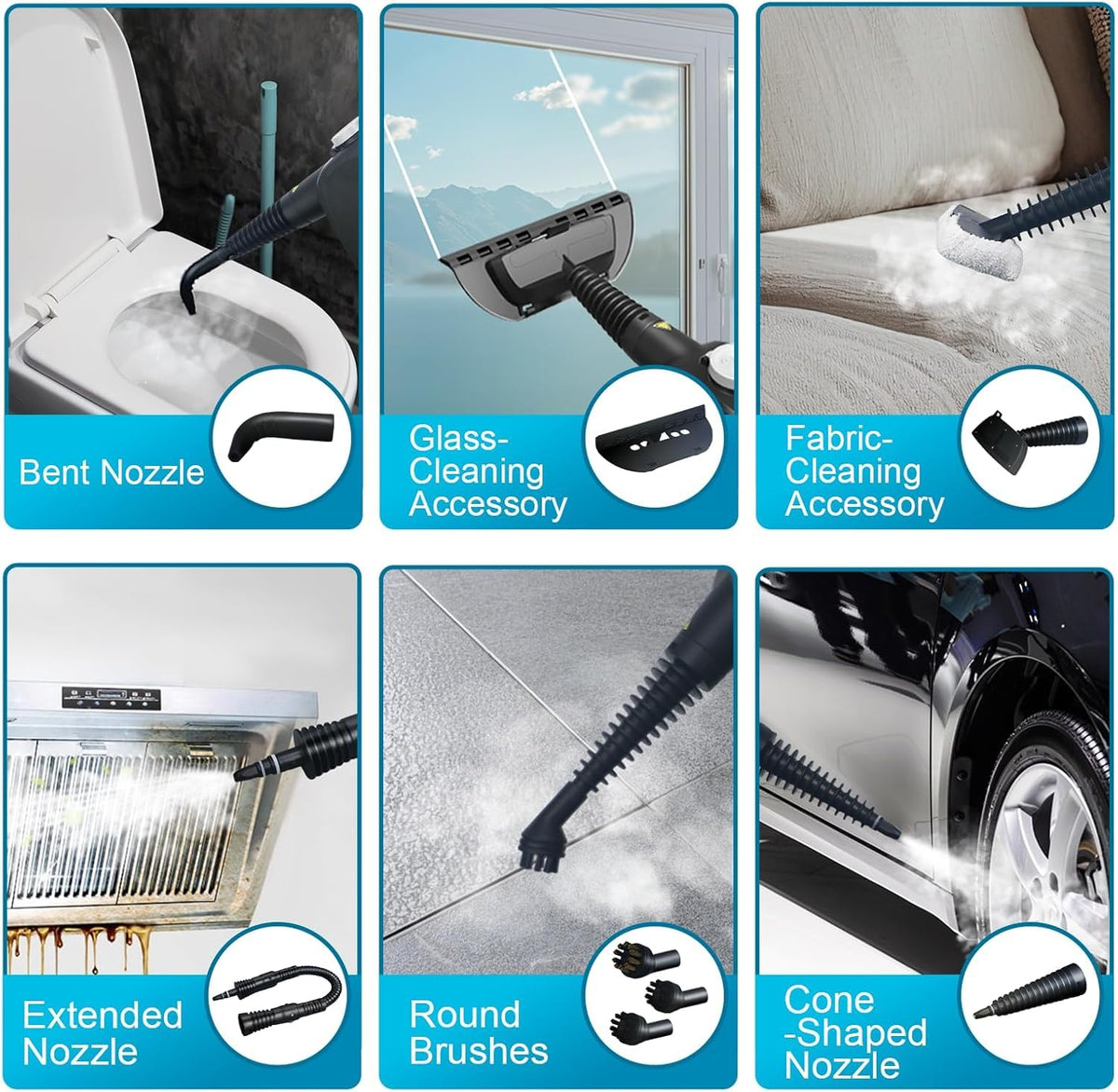 Pressurized Handheld Steam Cleaner with 16 PCS Accessories&Safety Lock, Multi-Purpose Steamer for Cleaning, Portable Steam Cleaner for Home,Car,Grout,Furniture,Bathroom,Kitchen,Tiles&Couch