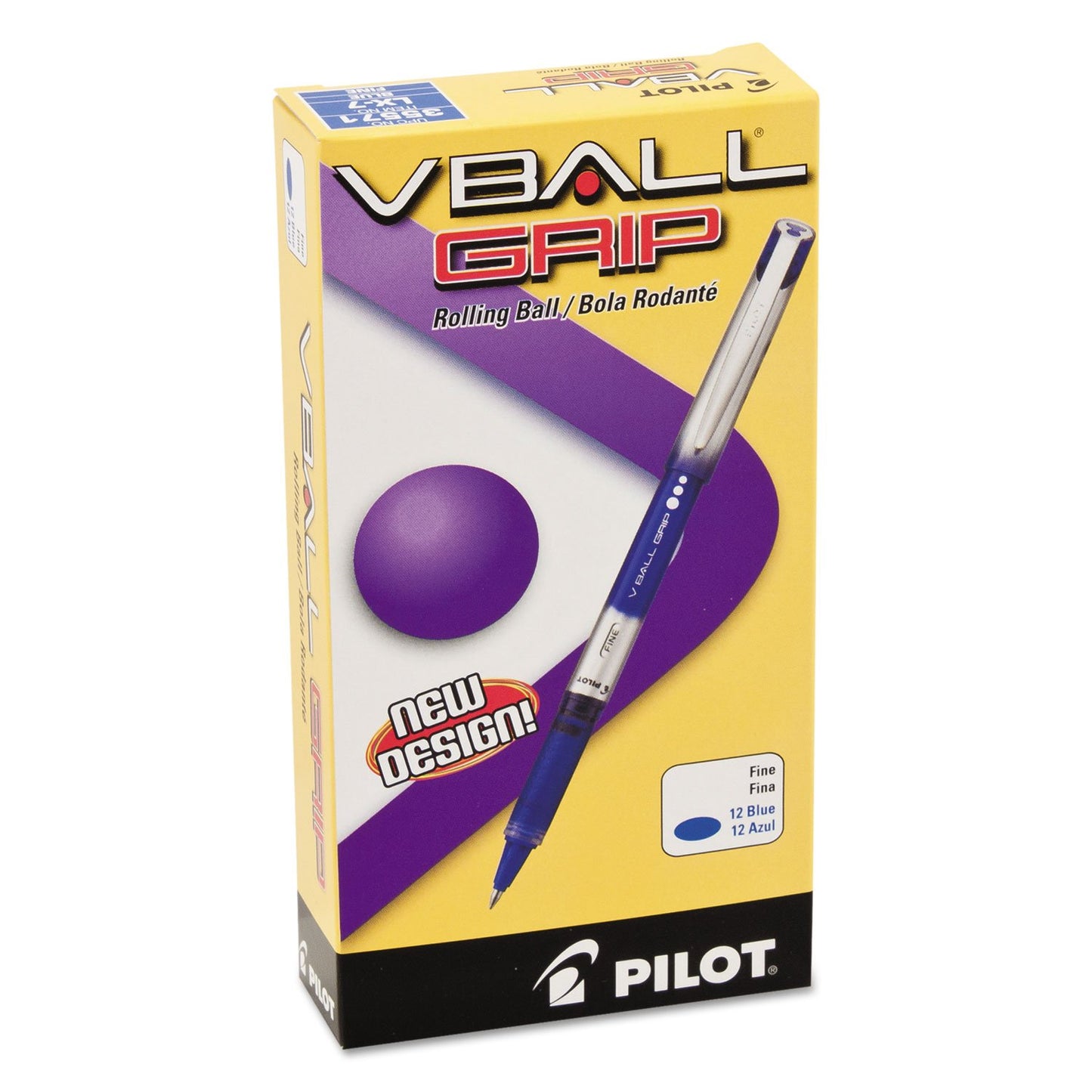 Pilot VBall Grip Liquid Ink Rolling Ball Pens, Fine Point, Blue Ink, Dozen Box (35571)