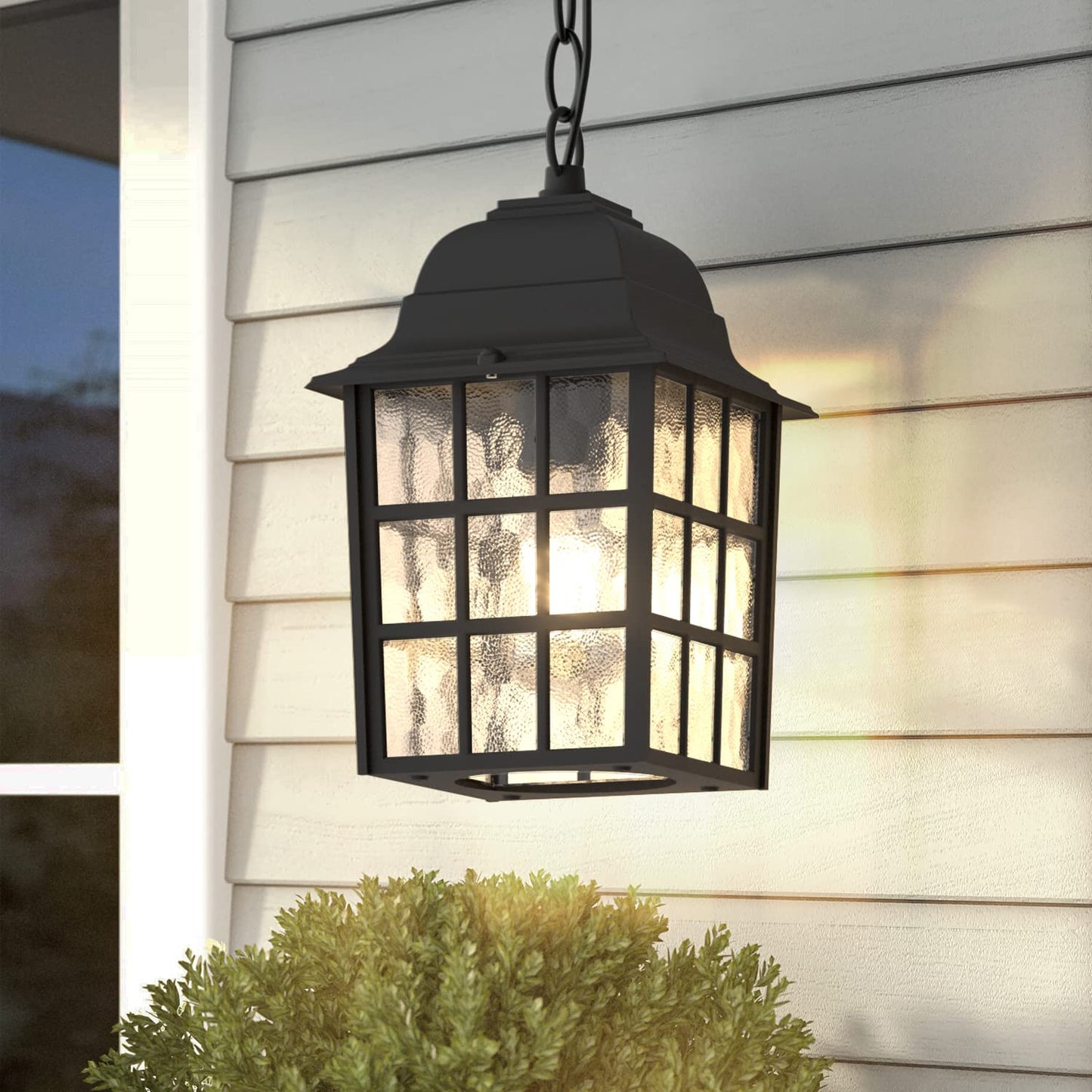 Outdoor Pendant Light, Aoceley Exterior Ceiling Hanging Lantern Porch Light with Water Glass, Outdoor Hanging Lantern Light Black Exterior Pendant Lighting Fixture for Porch, Yard, Gazebo