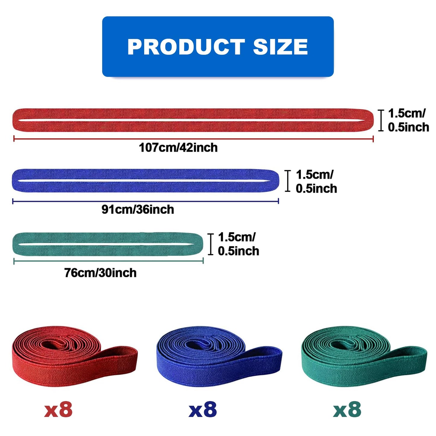 Extra Large Moving Rubber Bands,42" 36" 30"Extra Strength Mover Rubber Bands for Furniture,Moving Blanket Rubber Band,Elastic Bands for Secure Packing, Pallets, Boxes (Red,Blue,Green) (24 Pack)