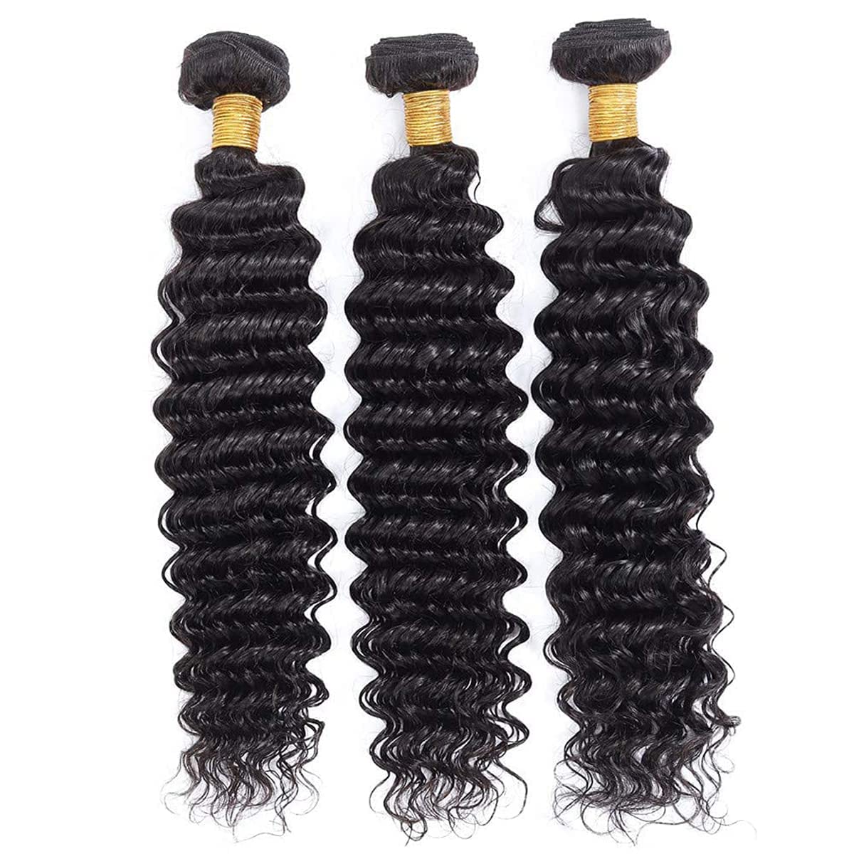 Human Hair Bundles Deep Wave 10 12 14 Inch 10A Brazilian Virgin Hair Extensions for Women 100% Unprocessed Wet and Wavy 3 Bundles Human Hair Cheveux Humain Natural Black