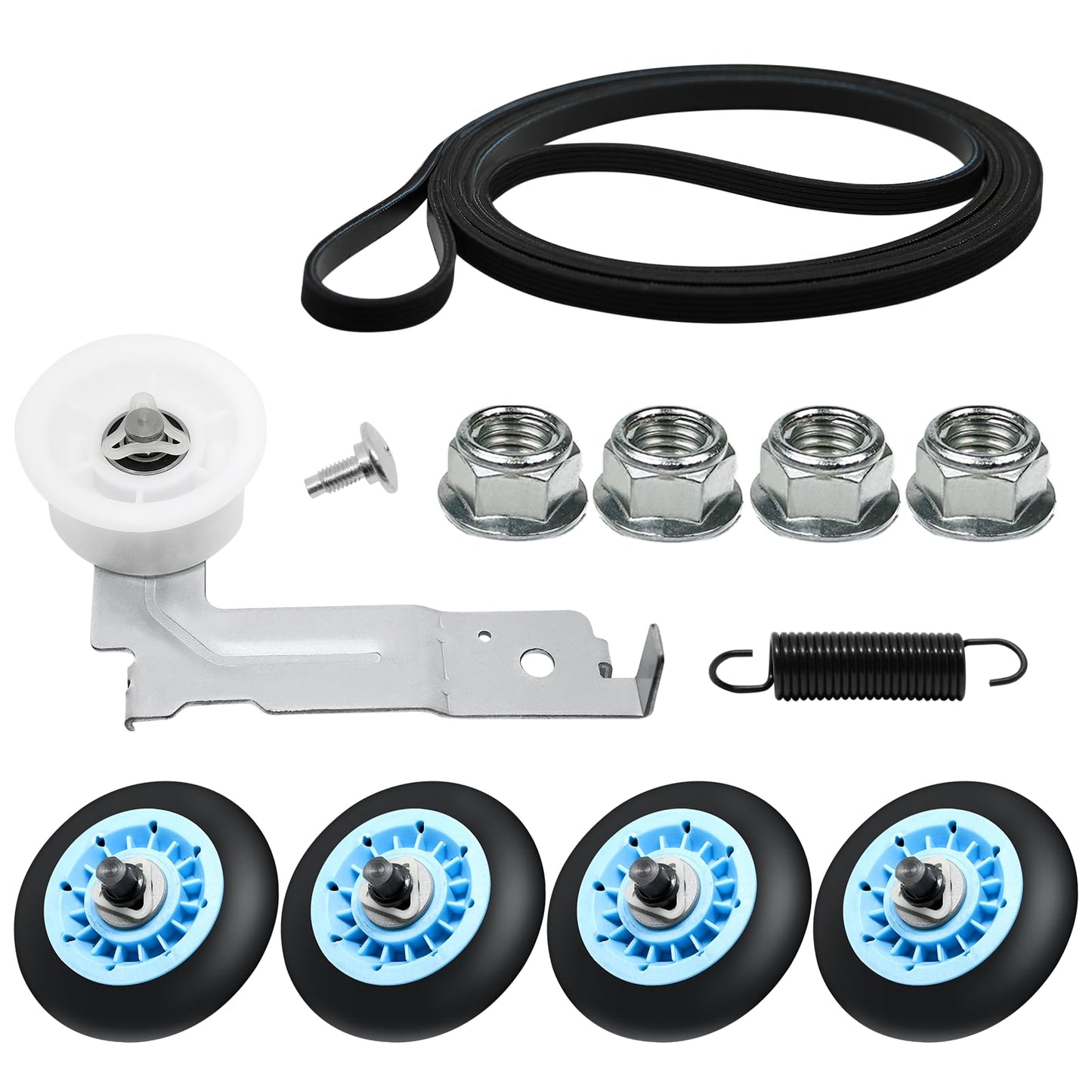 Vancasuk Seven piece dryer repair kit for Samsung Dryer DC97-16782A Dryer Drum Roller(4),DC93-00634A Idler Pulley (Upgraded Ball Bearings), 6602-001655 Dryer Drum Belt, DC61-01215B Tension Spring