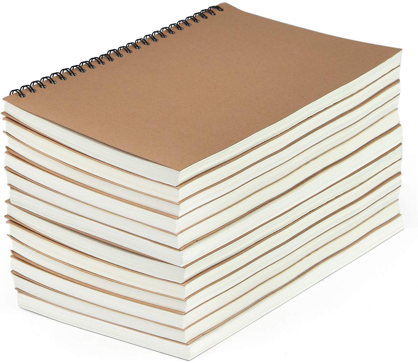 12 Pack Soft Cover Notebooks with Lined Paper 8.3 inch x 5.5 inch, Spiral Notebooks -120 Pages, 60 Sheets - Memo Notepads for Home School Travel (Kraft Cover)