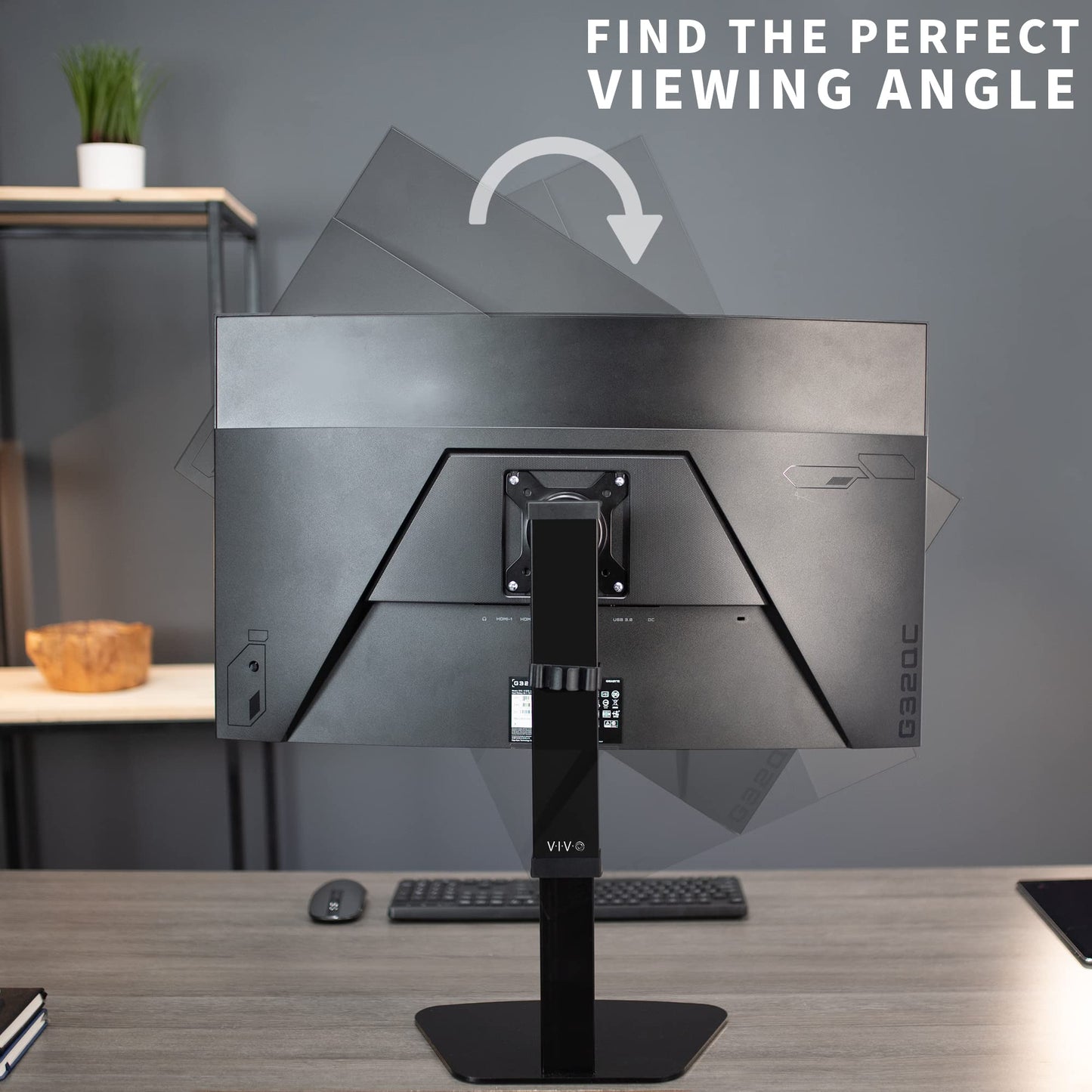 VIVO Tall Free Standing Single Monitor Desk Stand, Precise Ratchet System Height Adjustment Mount for Screens up to 32 inches, Black, STAND-V001V