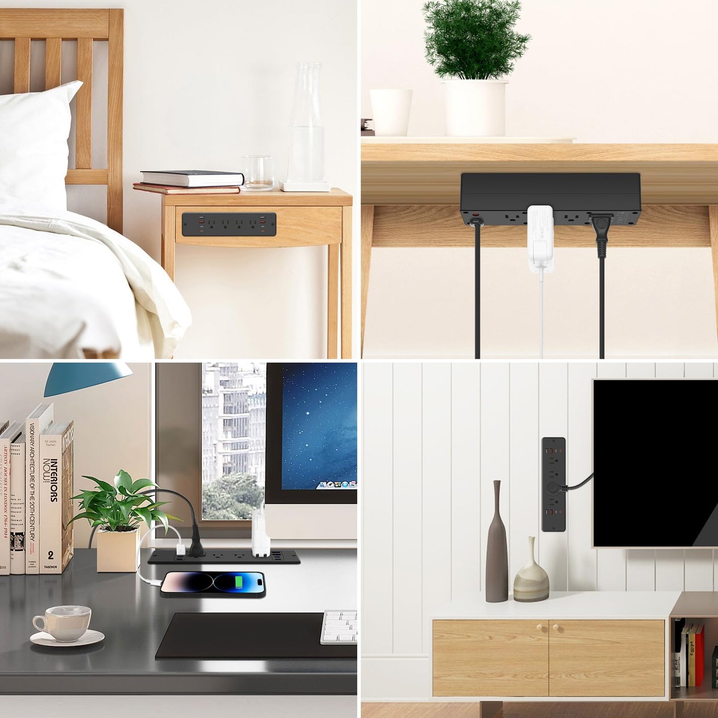 8 Outlet Recessed Power Strip, 30W Fast Charging Furniture Power Outlet USB C, 4 USB-A and 4 USB-C, 6ft Power Cord.