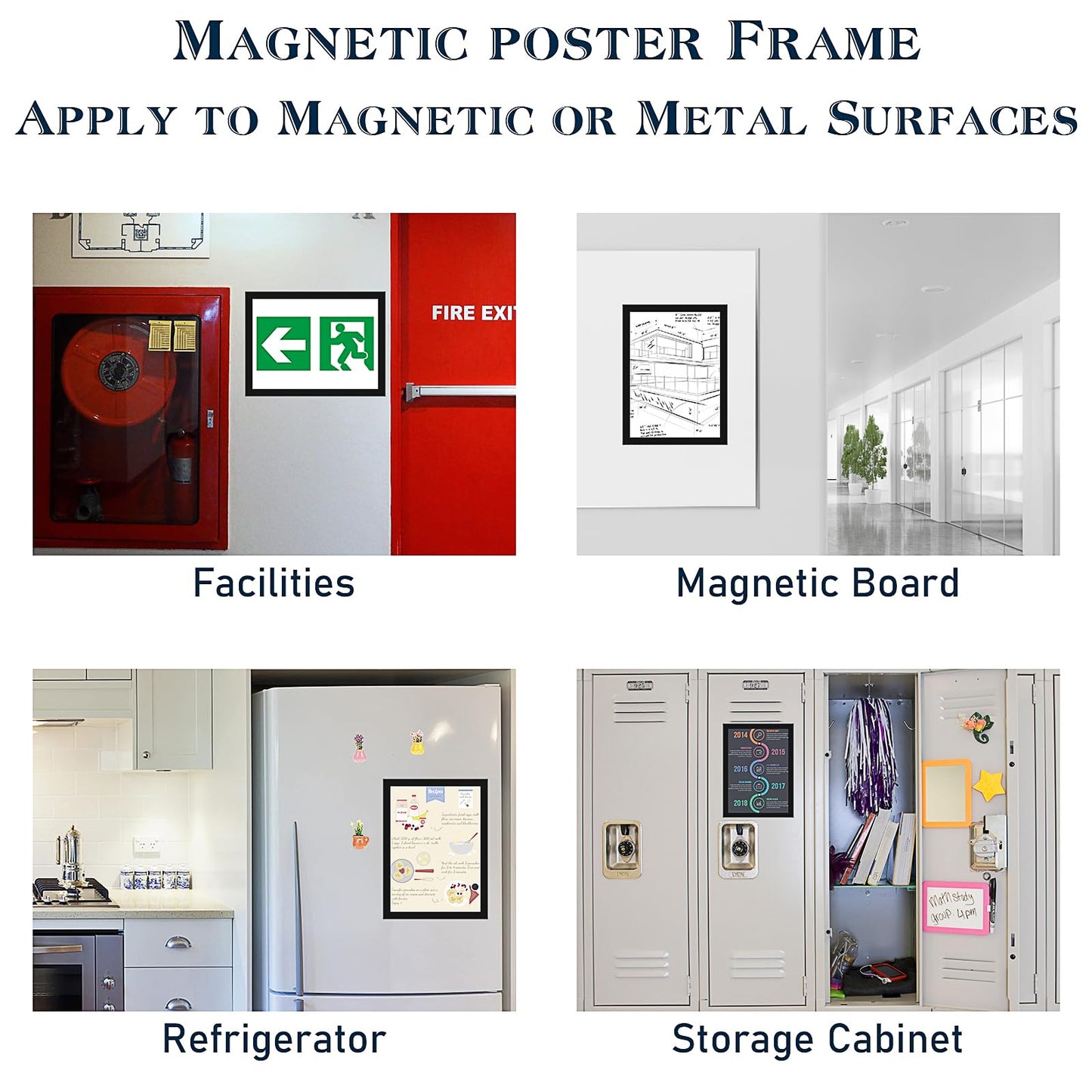 24 Pieces Magnetic Sign Holder 8 x 11.5inches, Self-Adhesive Plastic Display Frames, Door Window Document Reusable Adhesive Frames, for Window/Door/Fridge/Document Notice Paper