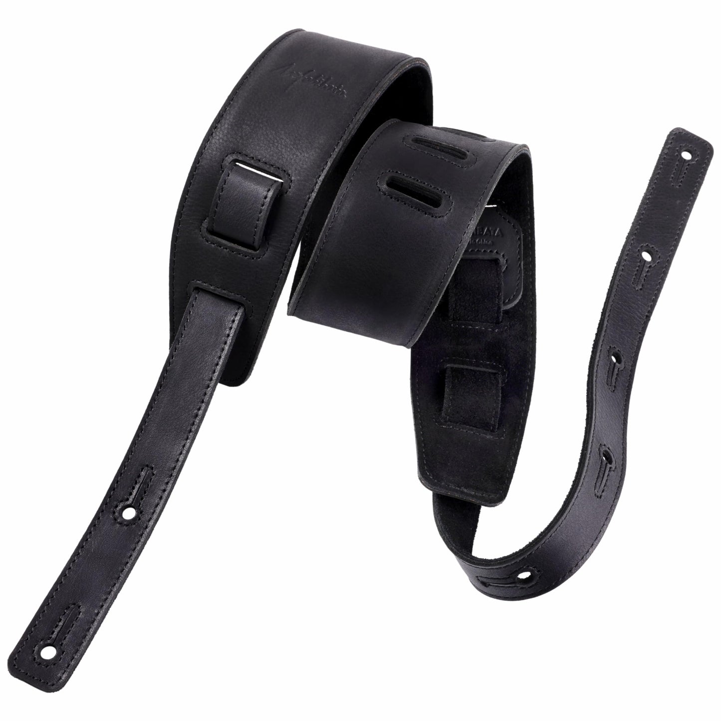 Nefelibata Banjo Strap,2.5" Wide Double Layer Full-Grain Leather Guitar Strap Double Head Detachable and Adjustable Replacement With Headstock Rope(Mysterious Black Leather)