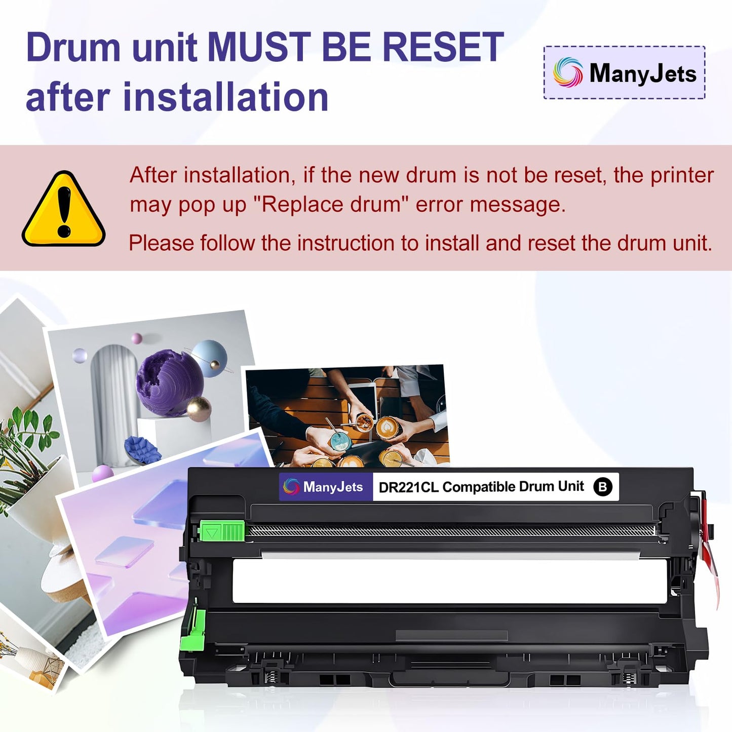ManyJets DR221CL Drum Unit Replacement for Brother DR221CL DR-221CL 4-Pack DR-221CL Drum Unit for MFC-9130CW 9330CW HL-3170CDW 3180CDW 3140CW MFC-9340CDW DCP-9020CDN MFC-9330CDW Printer (BK/C/M/Y)