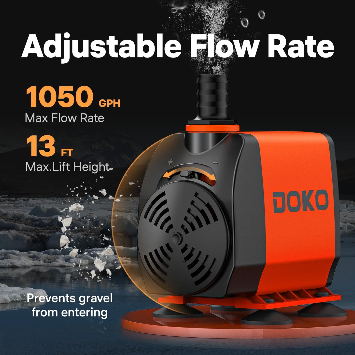 DOKO 1050GPH Submersible Water Pump, Fountain Water Pump with 6FT Power Cord and 3 Nozzles, 100W, Ultra Quiet Pond Pumps for Pond Aquarium Fountain Waterfall Fish Tank Hydroponic Statuary