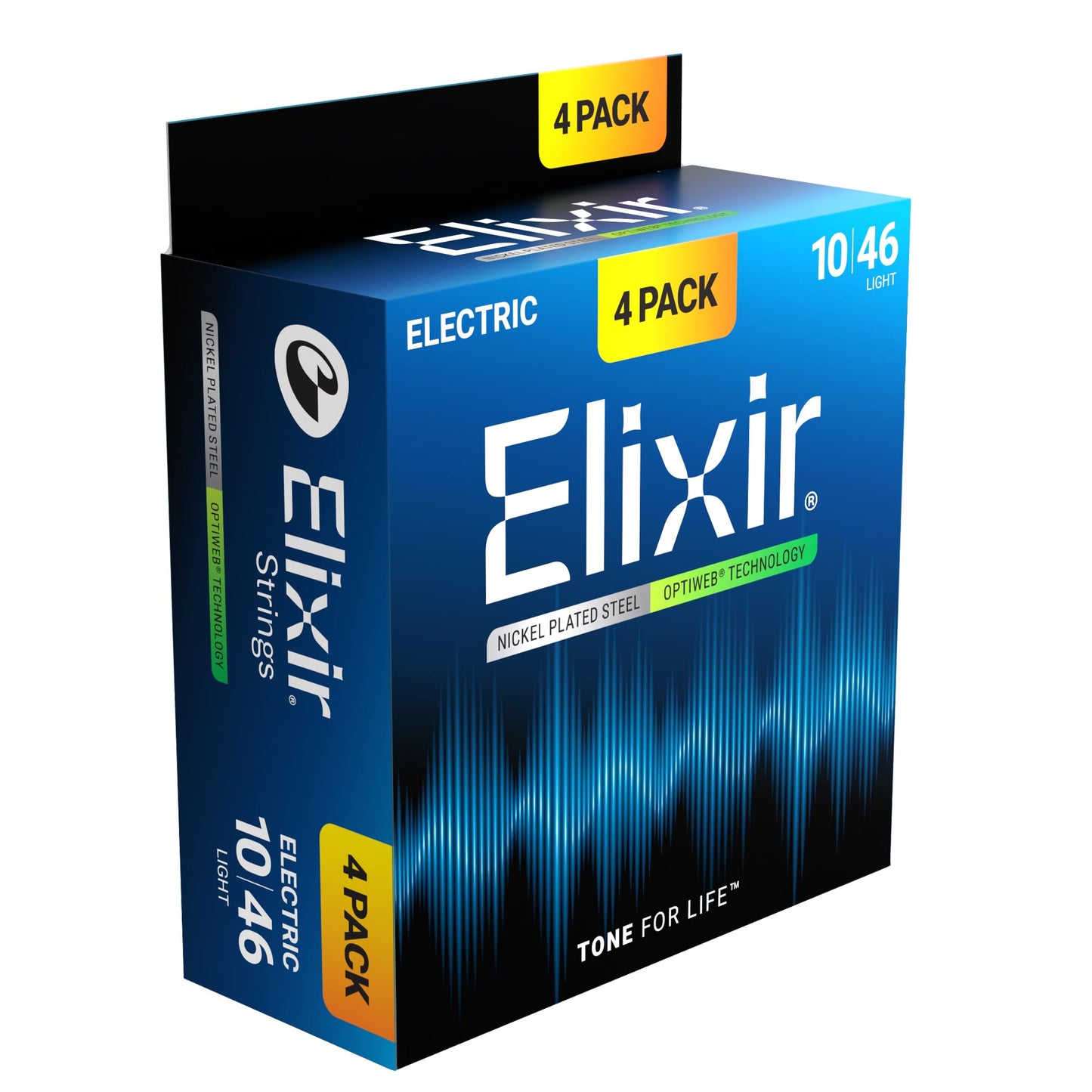 Elixir Strings, Electric Guitar Strings, Nickel Plated Steel with OPTIWEB Technology, Longest-Lasting Crisp Tone with Comfortable Feel, 4 Pack, Light 10-46