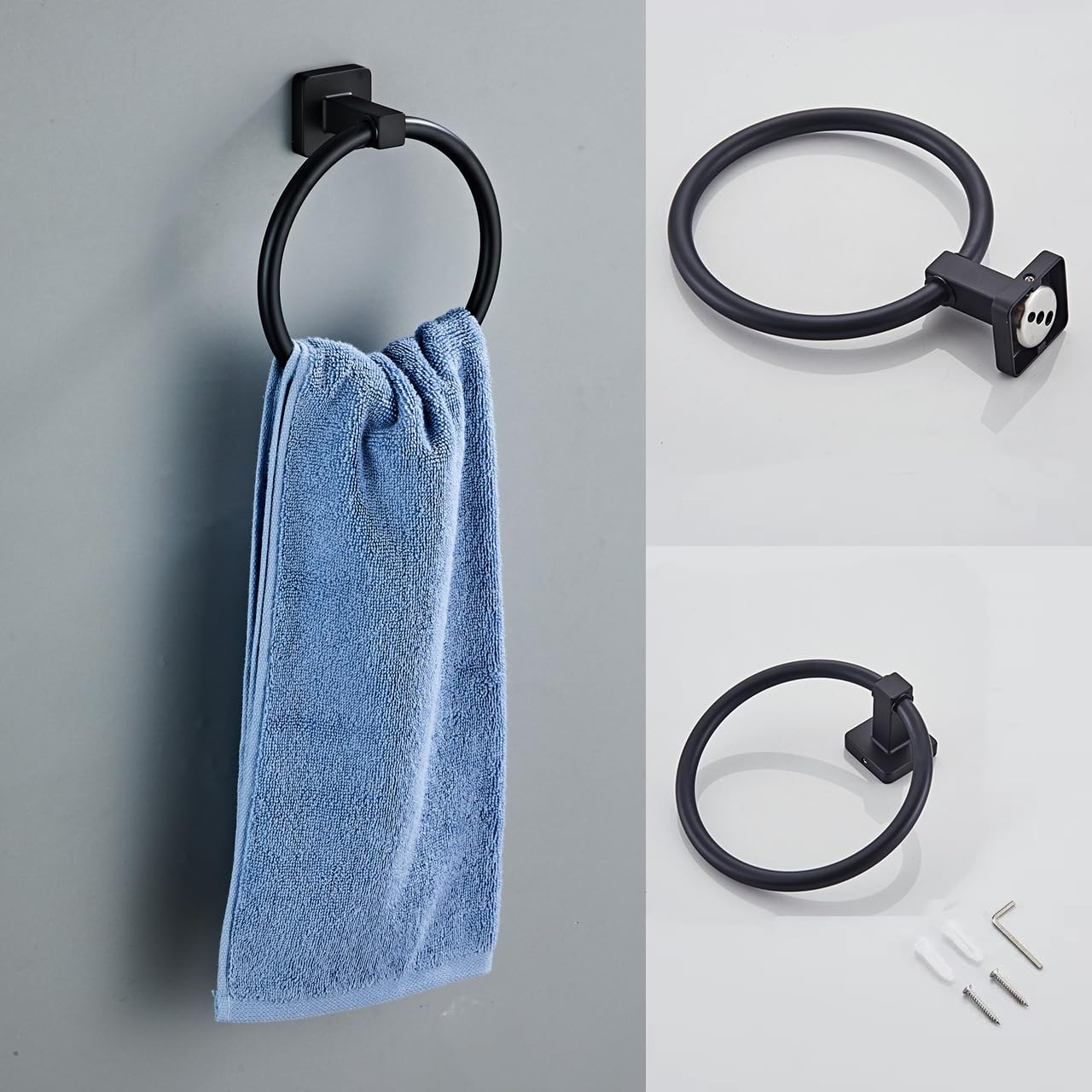 Matte Black Bathroom Hardware Set 4 Pieces,Bathroom Accessories Set Stainless Steel Wall Mounted, Hand Towel Bar, Towel Ring, Robe Towel Hooks,Toilet Paper Holder,Towel Bar Set, 23.6 Inch