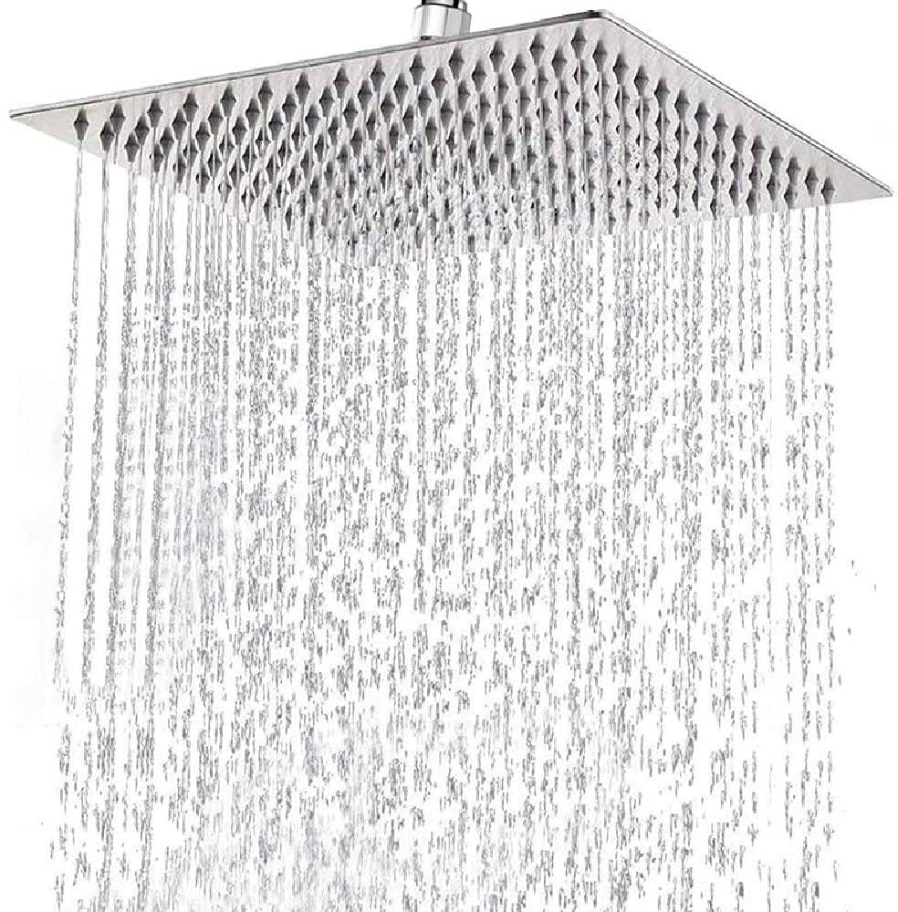Rain Shower Head 12 inch, 304 Stainless Steel Large High Pressure Square Rainfall Showerhead for Bathroom, Easy to Install, Awesome Shower Experience (Square, 12 inch)