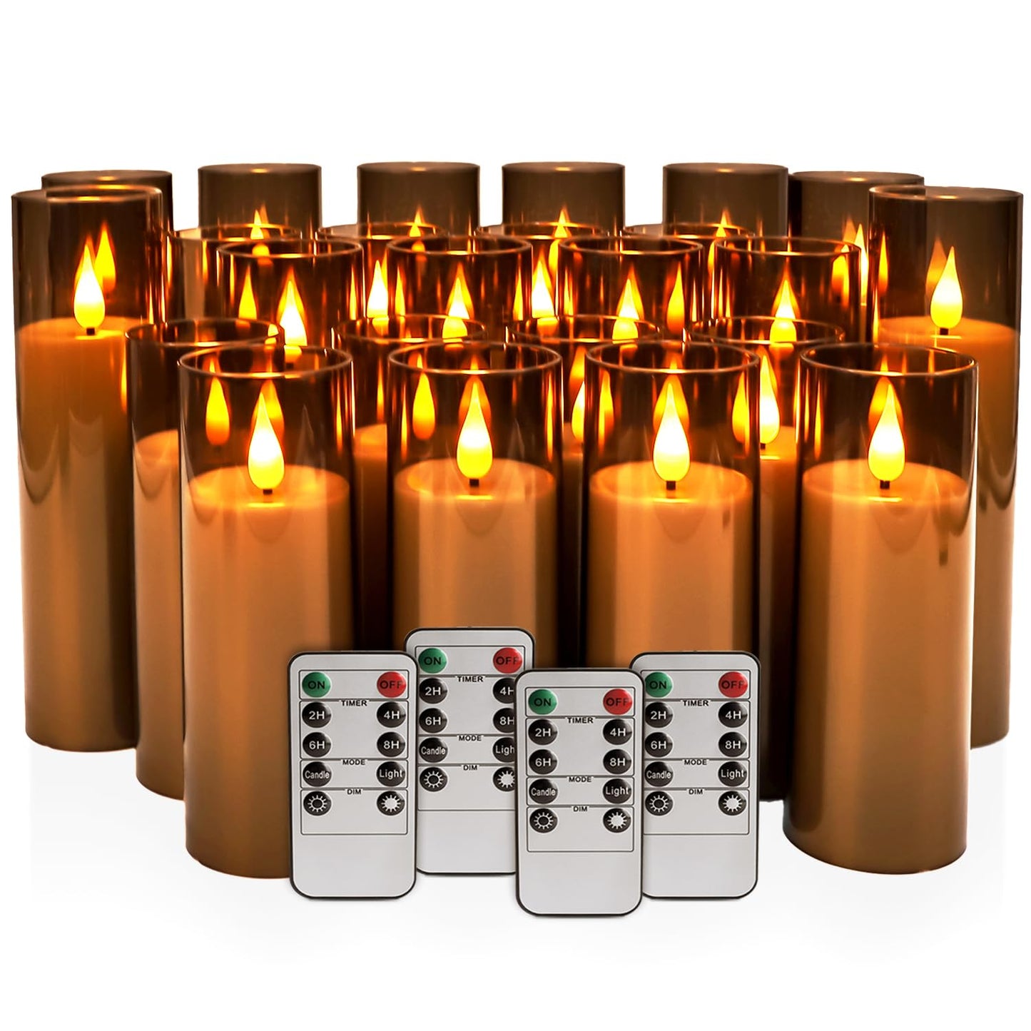 24-Pack Flameless LED Candles with Remote - Dimmable Battery Operated Fake Candles, Realistic Flickering Flame Effect, Grey Acrylic for Wedding Centerpieces, Halloween Decor, Home & Party Lighting