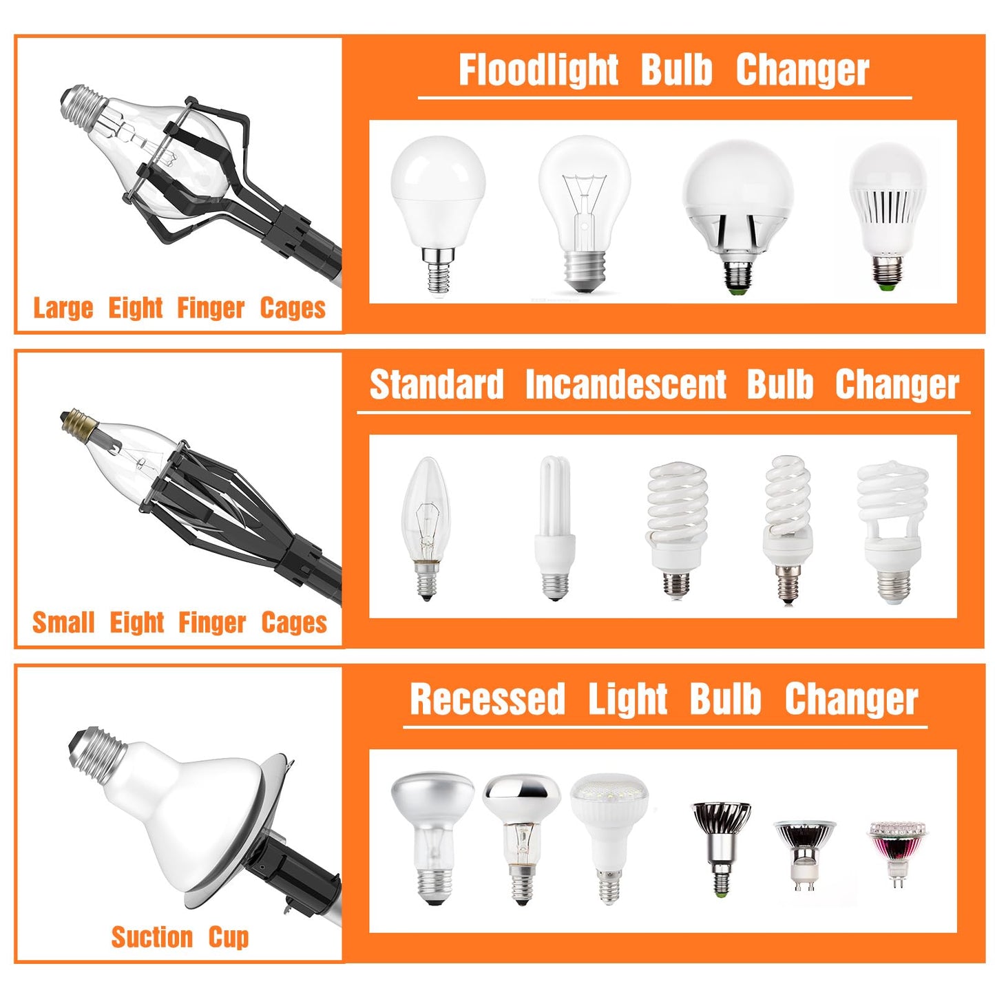 LAANPOLE Light Bulb Changer for High Ceilings 26FT Reach, Light Bulb Changer 5-20FT with Basket and Suction Cup for Recessed Lights High Ceiling