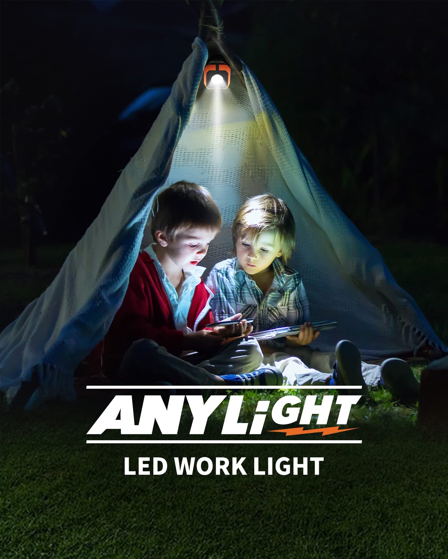 Anylight Led Work Light with 4 Modes,1200LM Portable COB Magnetic Light,3350mAh Recharge Spotlight and Floodlight,150° Rotate IP65 Waterproof for Car Repair and Camping (2 Packs)