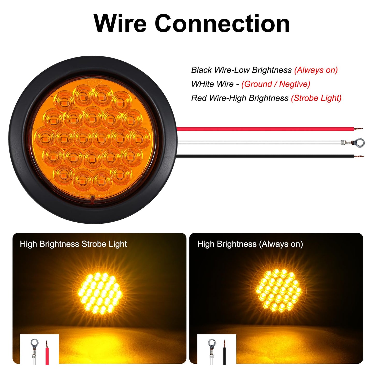 PVerandio 4Pcs 4 Inch LED Round Amber Strobe Lights 24 LED Trailer Tail Lights Amber 4" LED Strobe Light Stop Turn Tail Light Brake Lights for Trailer Truck Waterproof 10-30V