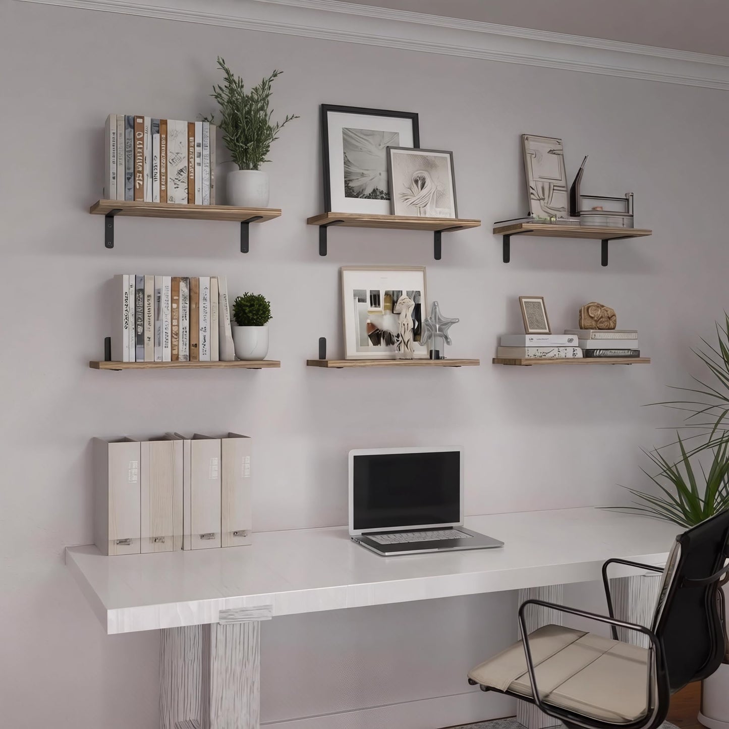 Wood Floating Shelves Set of 6, Shelves for Wall Decor, Farmhouse Shelf for Bedroom, Bathroom Storage Shelves, Book Shelves for Living Room - Rustic Brown