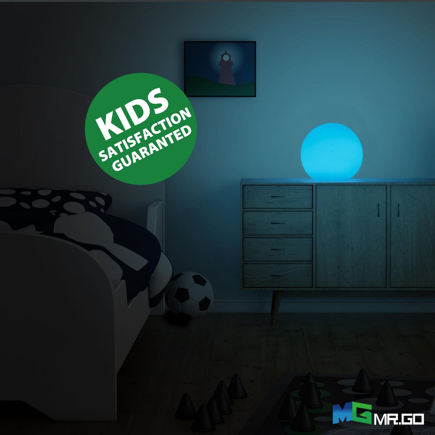Mr.Go 8-inch Ultra-Fun LED Glowing Ball Light w/Remote, RGB Color Changing Globe Mood Lamp, Kids Night Light, 16 Colors 8 Brightness 4 Lighting Effects, Waterproof, Rechargeable, Stunning Light Orb
