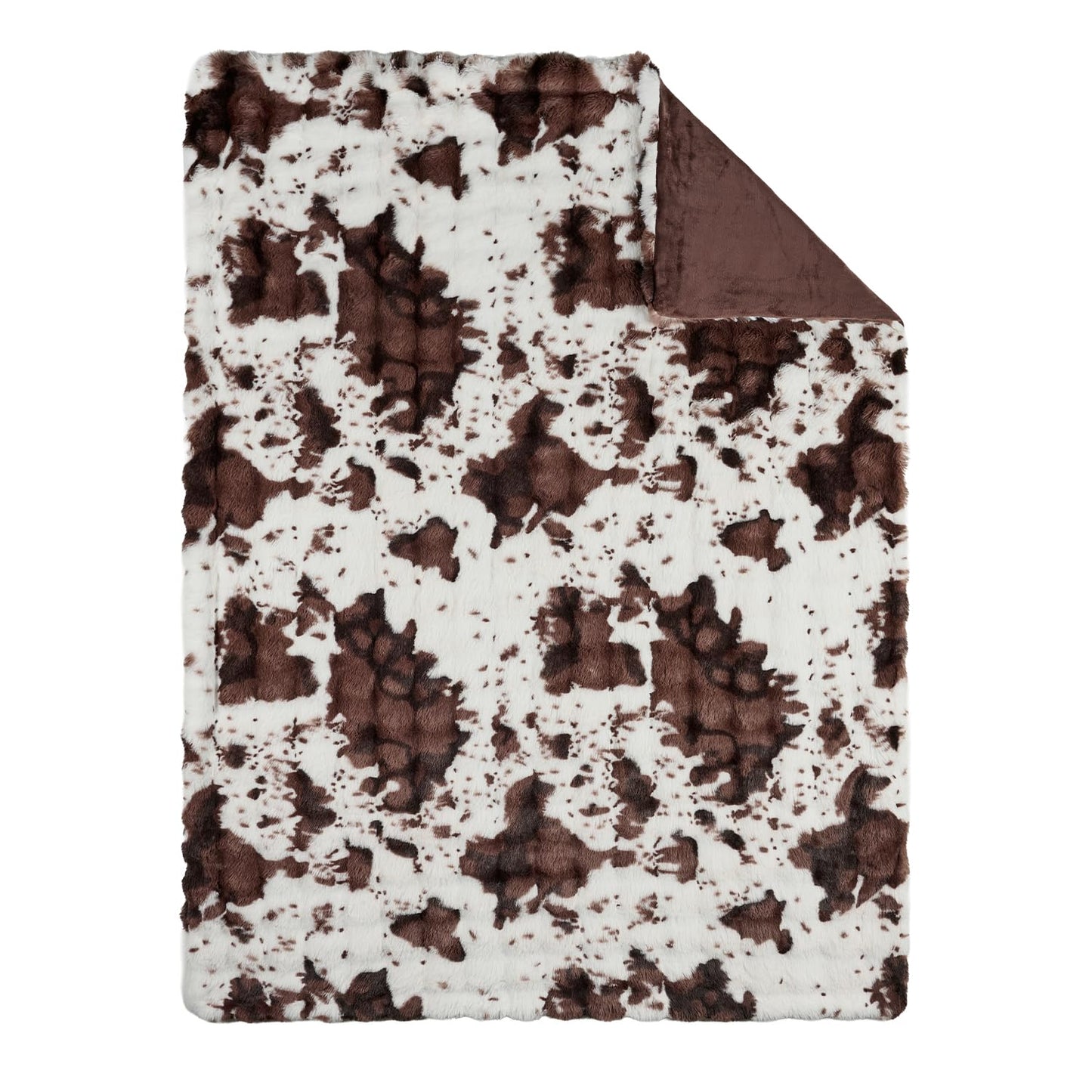 Lotus Karen Faux Fur Throw Blanket Cow Print-Dark Brown 80x60 Inches, Fluffy Fuzzy Plush Bubble Blanket for Couch, Cozy Shaggy Luxury Rabbit Blanket for Sofa Bedroom Living Room