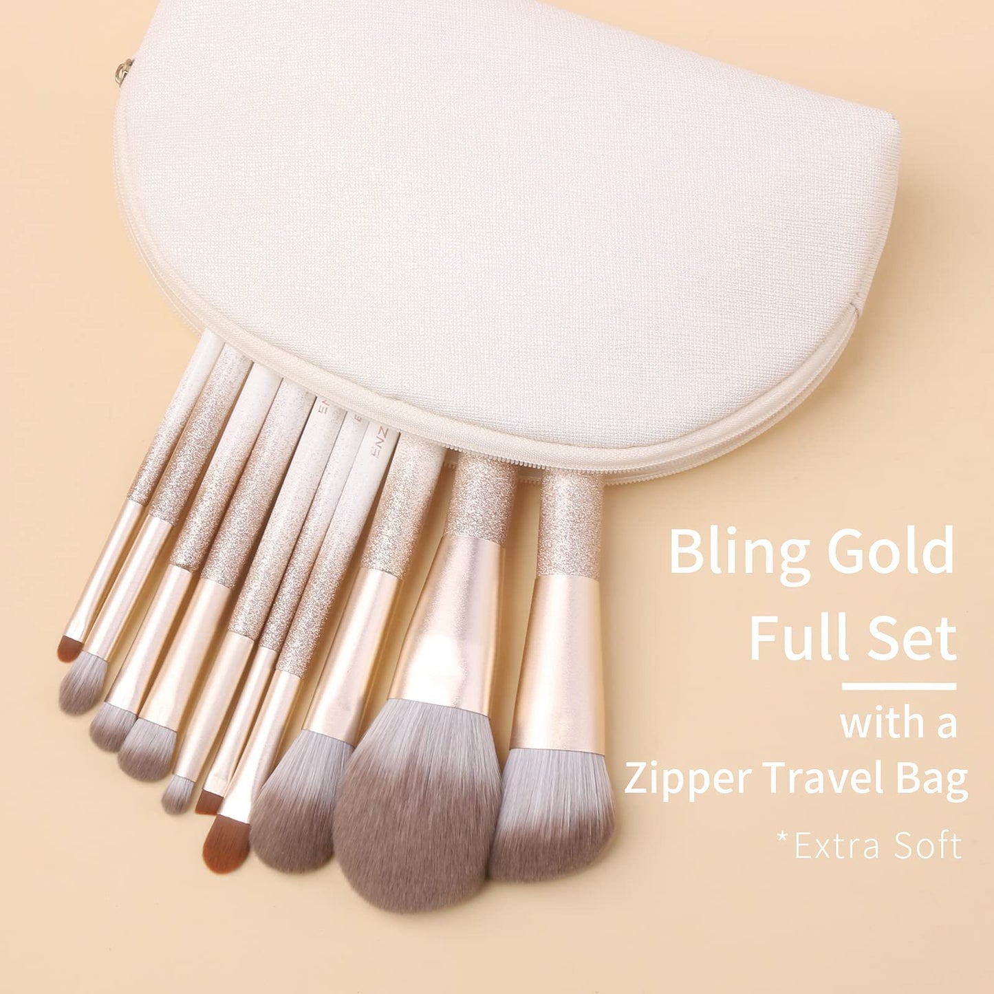 ENZO KEN Natural Hair Makeup Brush Set Professional, Fox Hair Makeup Brushes Set with Case, Glitter Make up Brushes Set Professional, Natural Makeup Brushes, Natural Bristle Makeup Brush - ORRA, White