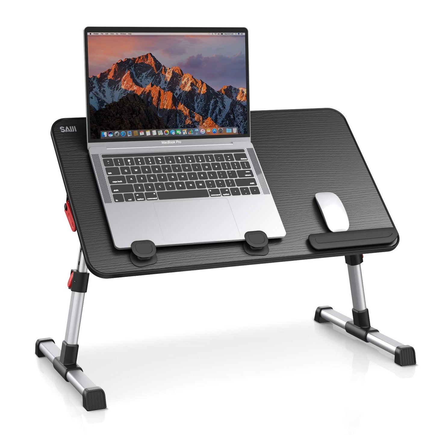 SAIJI Adjustable Laptop Stand, Portable Lap Desk with Foldable Legs, Notebook Standing Breakfast Tray Reading Desk for Sofa Couch Bed Floor (Black, Medium Size)