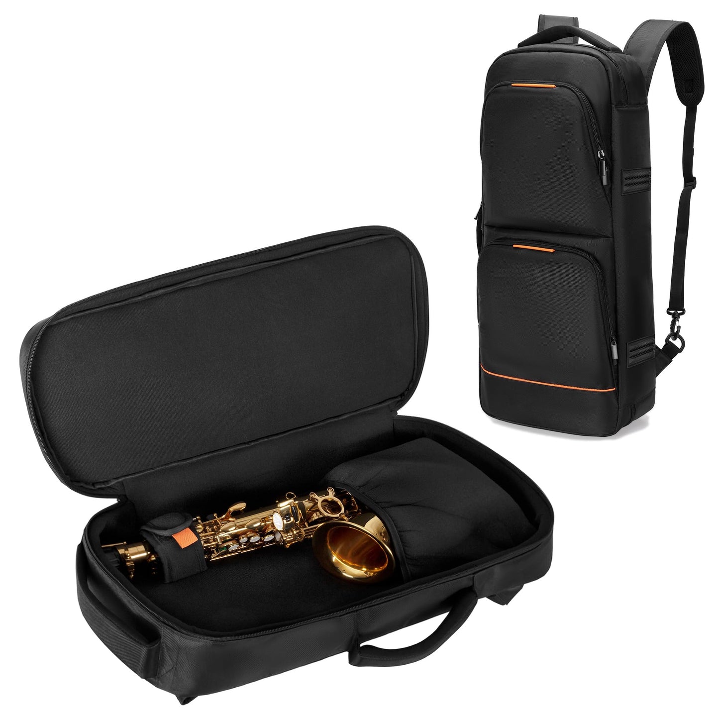 Rexmica Padded Alto Saxophone Case, Alto Sax Bag Backpack with Hidden Padded Shoulder Straps and Pockets for Mouthpiece, Sheet Music, Alto Saxophone Case Sax Gig Bag