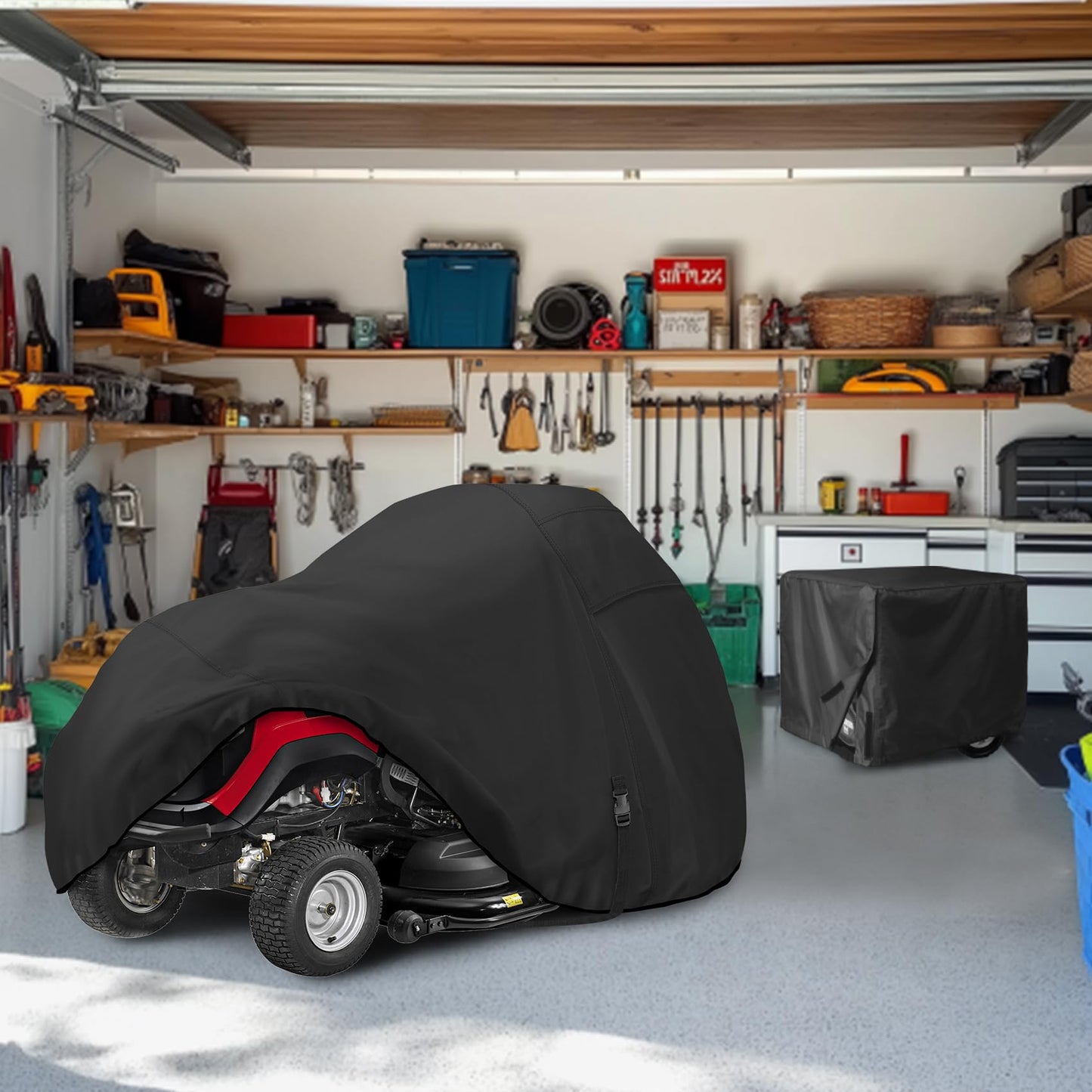 Porch Shield Heavy Duty 600D Polyester Lawn Tractor Cover Waterproof Universal Riding Lawn Mower Cover (Up to 54 inches Decks, Black)