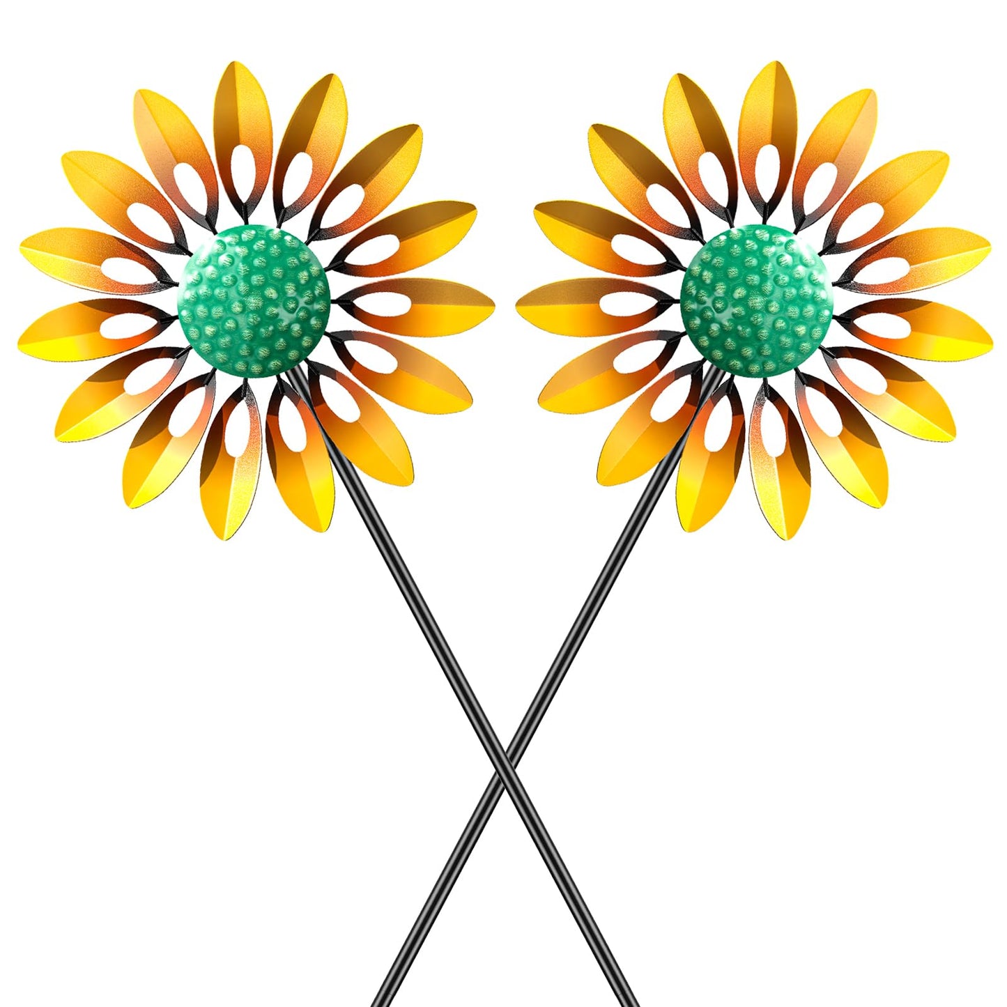 Sunflower Wind Spinners Outdoor, MeyRolizn Metal Pinwheel Wind Sculpture with Stake, Small Windmill for Garden Lawn Yard Patio Outside Art Decor (2pcs Yellow)