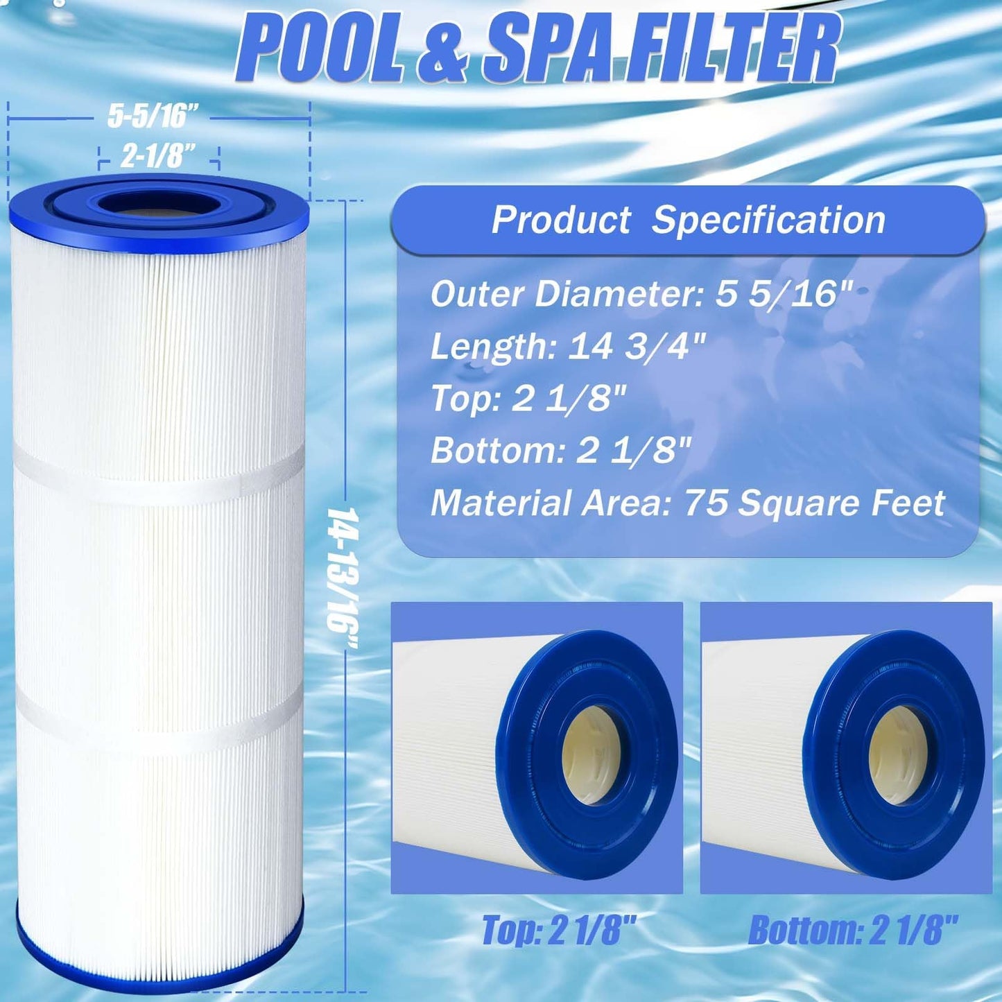 Zhenx C-5374 Spa Filter Cartridge, Compatible with Unicel C-5374, Filbur FC-2971, PLBS75, Filter Area: 75 sq. ft, 2 Pack.