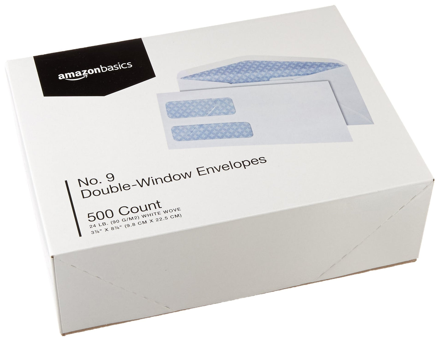 Amazon Basics #9 Double Window Security Gummed Business Envelopes for Invoices,500 Count, White