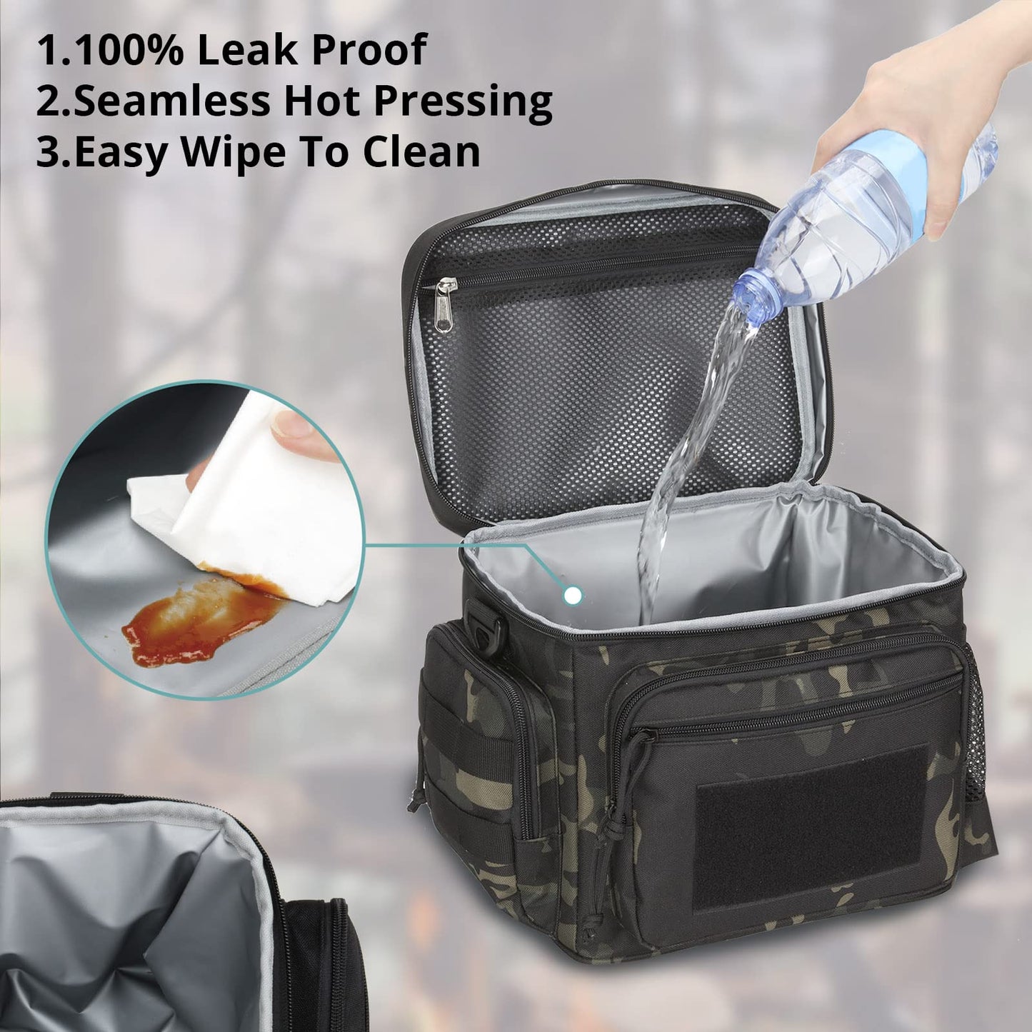 Lunch Box for Men, Tactical Lunch Bag MOLLE Webbing Leakproof Insulated Large Lunch Cooler Women Adult with Adjustable Shoulder Strap Lunch Pail for Work (Camo-Black)