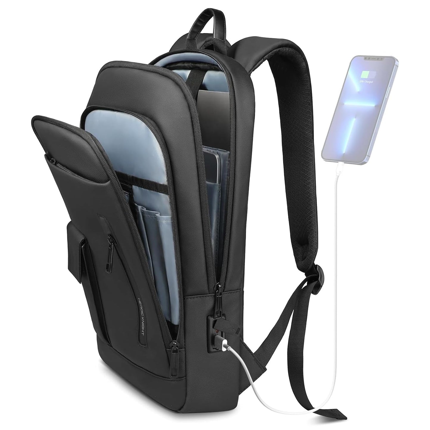 Business Backpack for Men, 15.6 Inch Slim Lightweight Laptop Backpack with USB Charging Port, Water-resistant Anti-theft Small Travel Computer Backpacks, Work Bag mochilas for Commute College-Black