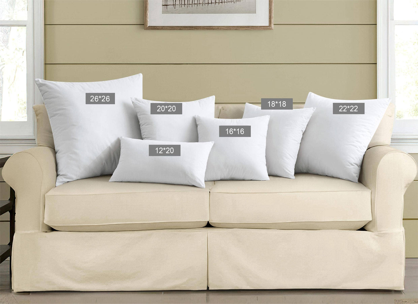 puredown® Throw Pillow Inserts 22 x 22 (Pack of 2, White), Big Throw Pillows for Floor, Couch, Bed, Machine Washable