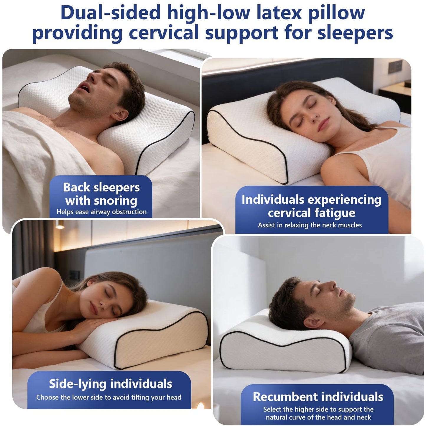 Natural Latex Pillow for Sleeping, Ergonomic Cervical Pillow for Neck Support, 90% Latex Core with Breathable Removable Washable Cover, Contour Bed Pillow for Side & Back Sleepers (White 40 * 60cm)