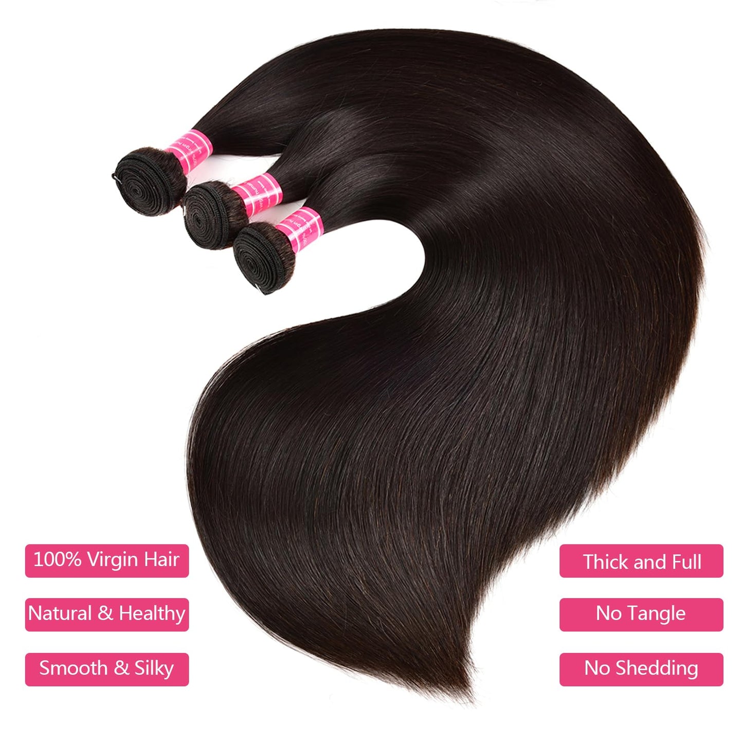 12A Human Hair Bundles 18 20 22 Inch Straight Bundles 100% Unprocessed Brazilian Virgin Weave Bundles 3 Bundles Double Weft Raw Remy Human Hair Extensions (18 20 22 Inch) Natural Black