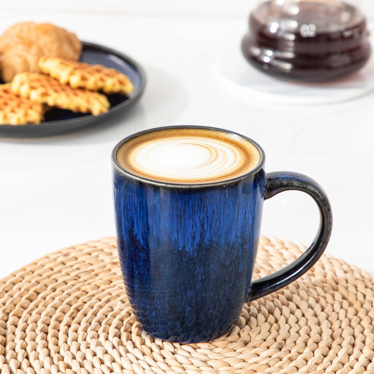 vancasso Starry Ceramic Coffee Mug Set of 6, 16 Oz Tea Cups with Handle for Latte, Tea, Cappuccino, Milk, Cocoa, Microwave&Dishwasher Safe,Blue
