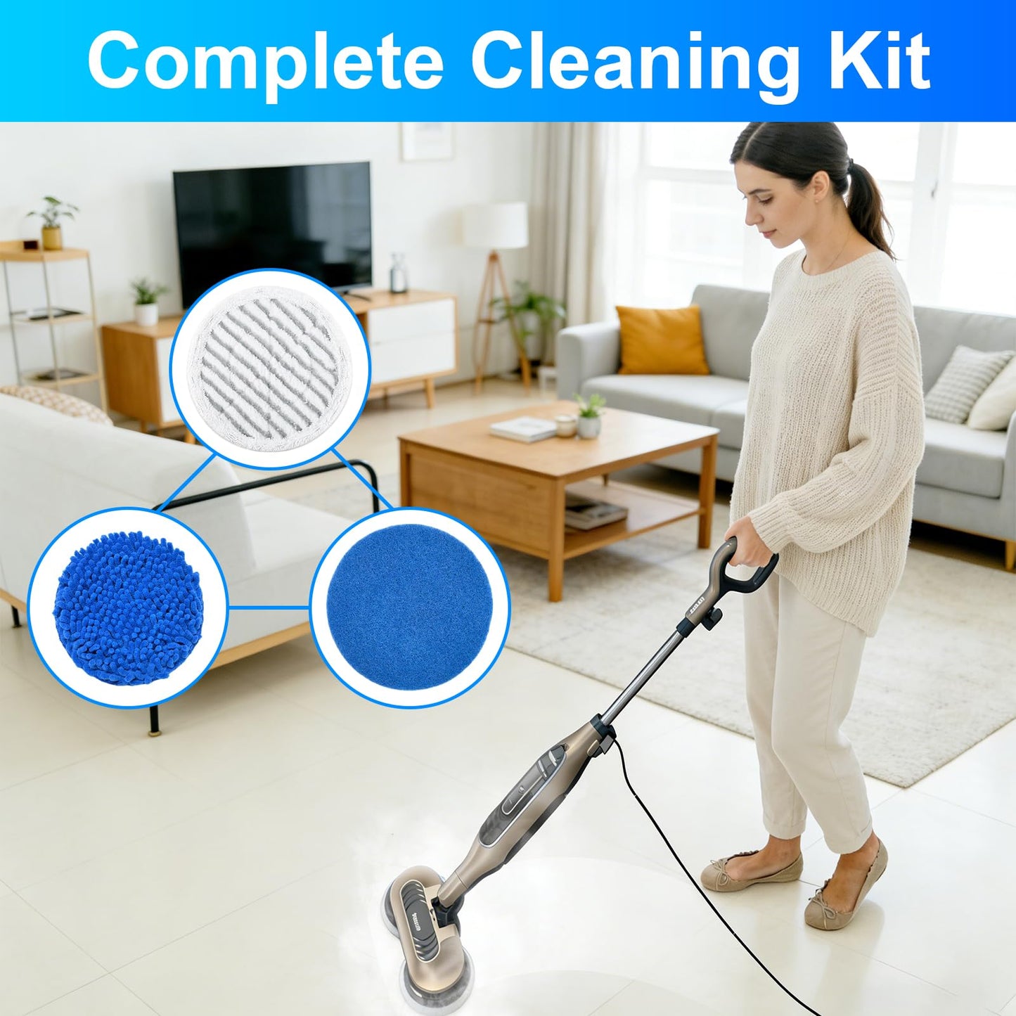 6-Piece Washable Steam Mop Pad Replacement Set Compatible with Shark Models S8002BRN, S8201, S8001, S7201, S7000 | Combines Steam Cleaning and Scrubbing with Anti-Slip Grip Pads