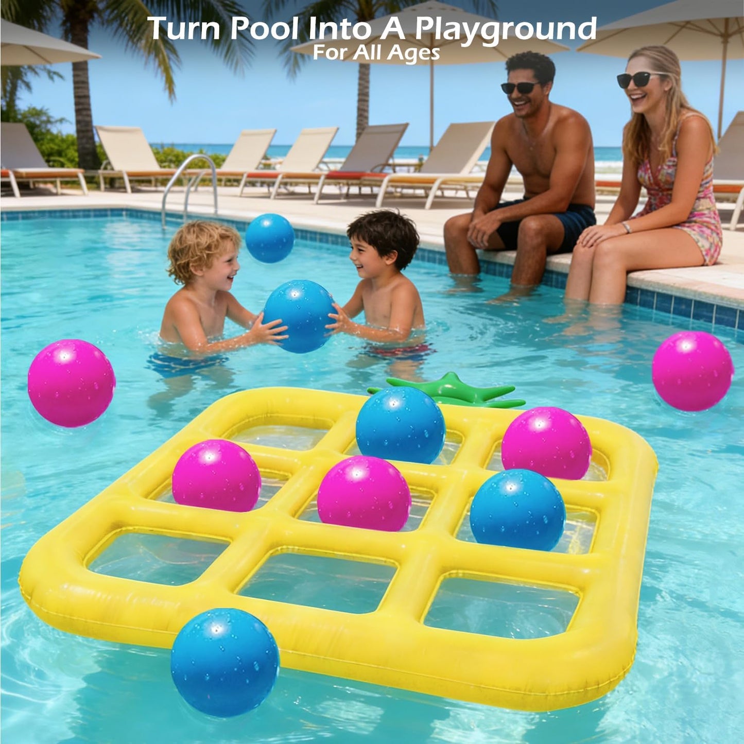 Jasonwell Tic-Tac-Toe Pool Toys Games - Giant Floating Tic Tac Toe Game Float with 10 Balls Pineapple Pool Game Party Toy Floats Yard Field Day Games Outdoor Beach Toys for Adults Teens Kids