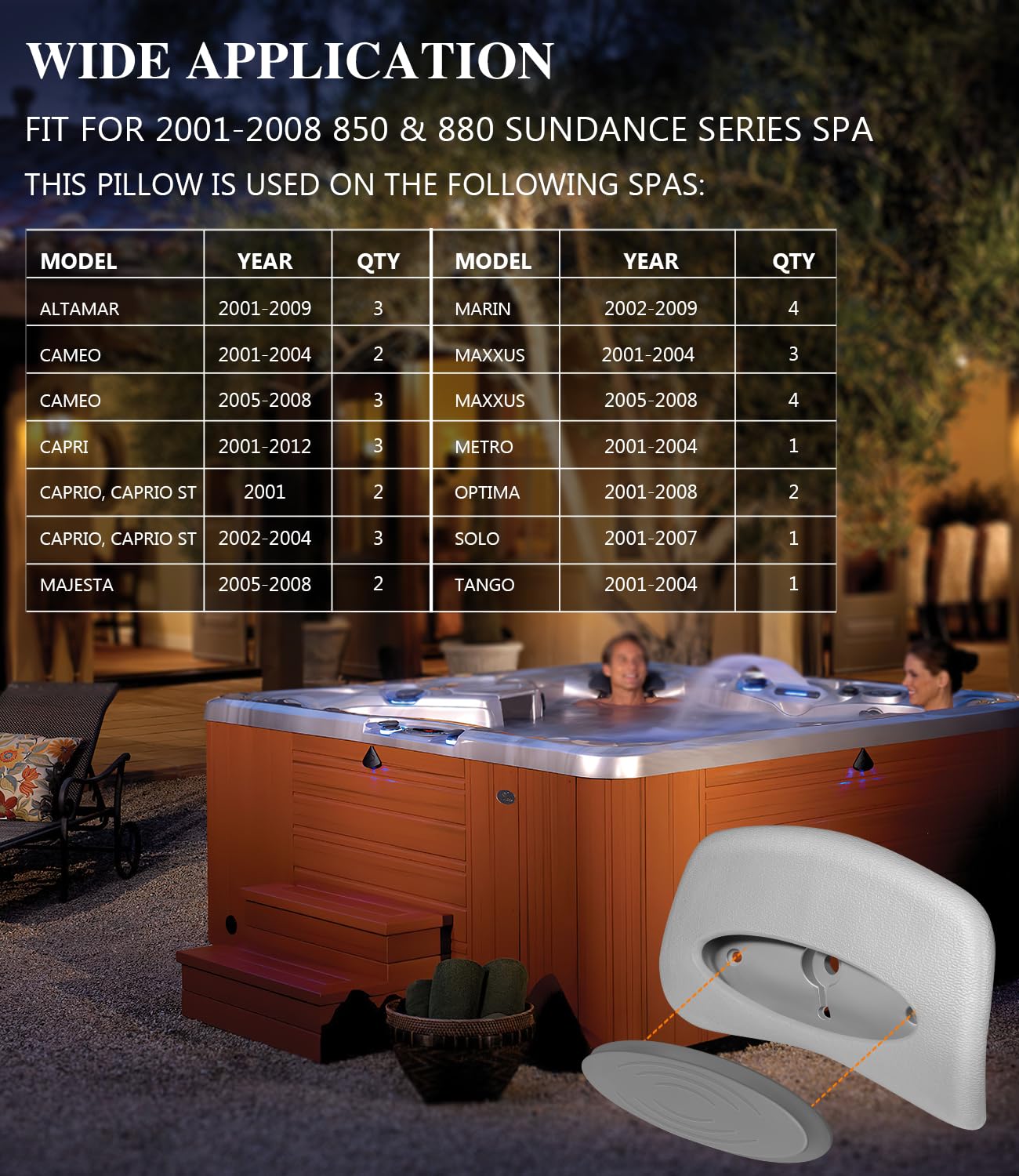 4PCS 6472-960 Replacement Spa Pillow (6455-467) with Insert (6455-482), Fit for 2001-2008 850 & 880 Sundance Series Spa, Gray