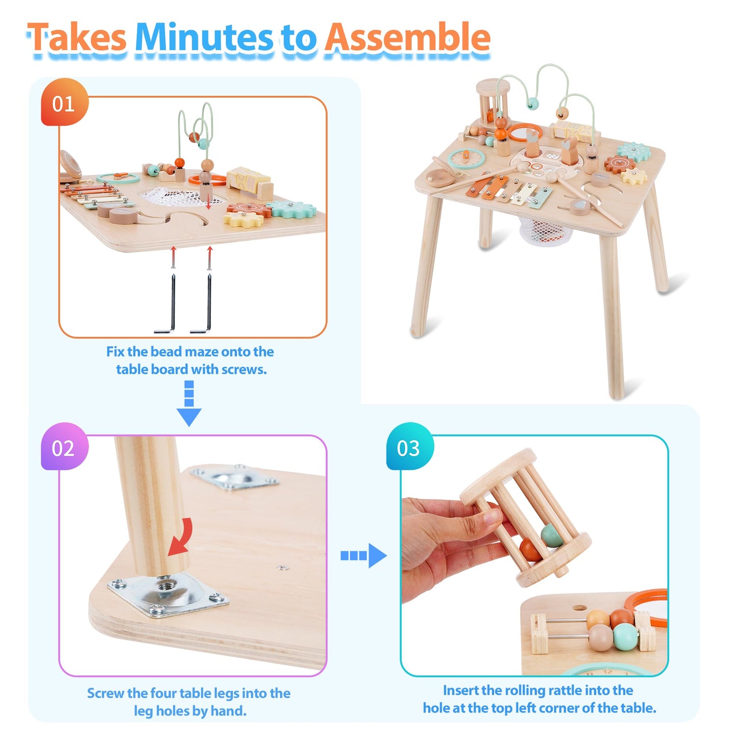 ATOYUS Activity Table, Montessori Toys for 1 2 Year Old Boys Girls Kid, 13 in 1 Wooden Sensory Play Table for Toddler 1-3, Educational Learning Toy for 12-18 Months Baby, 1st Christmas Birthday Gifts