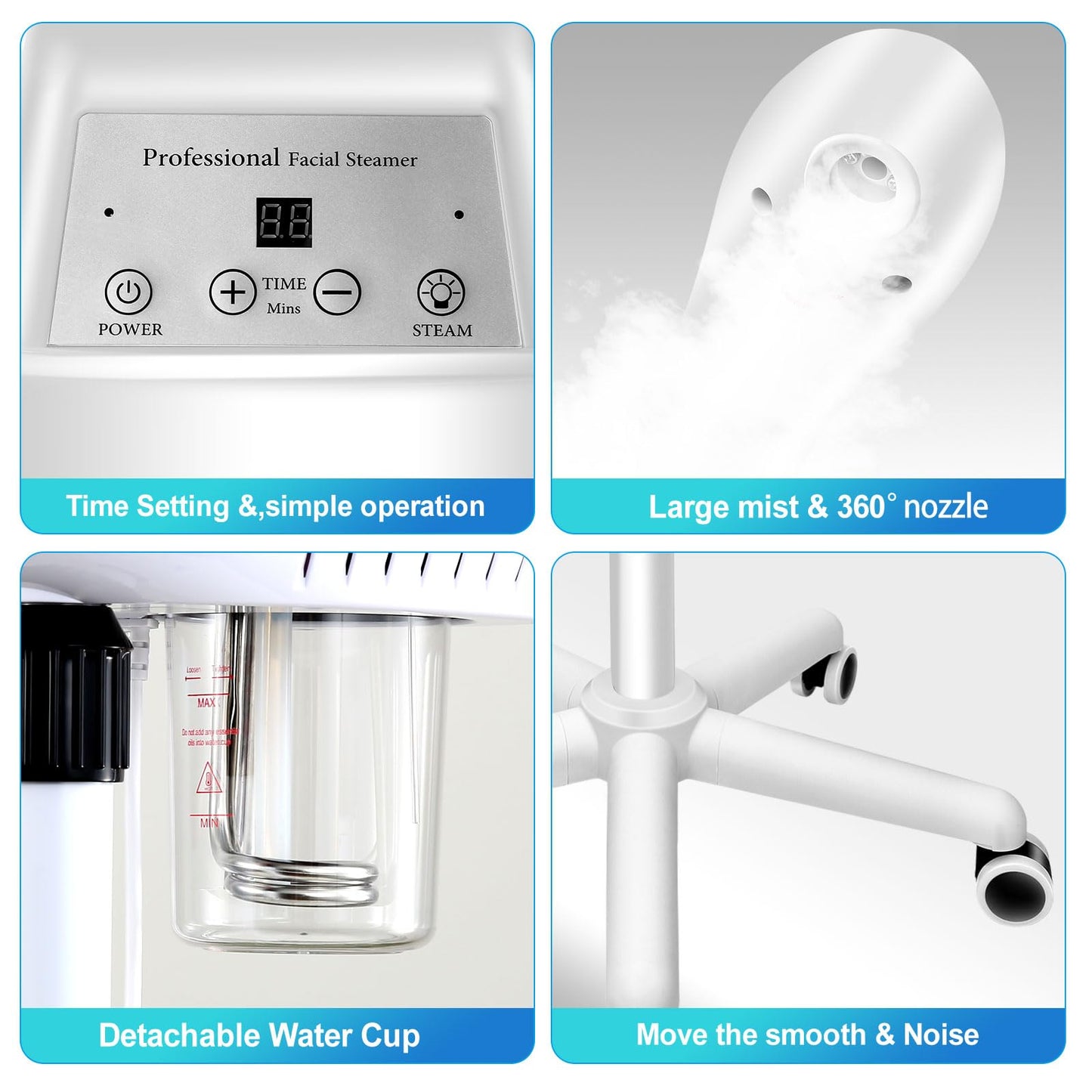 Professional Facial Steamer, Face Steamer on Wheels, SPA Ozone Steamer, Standing Face Steamer for Spa, Salon and at Home Use