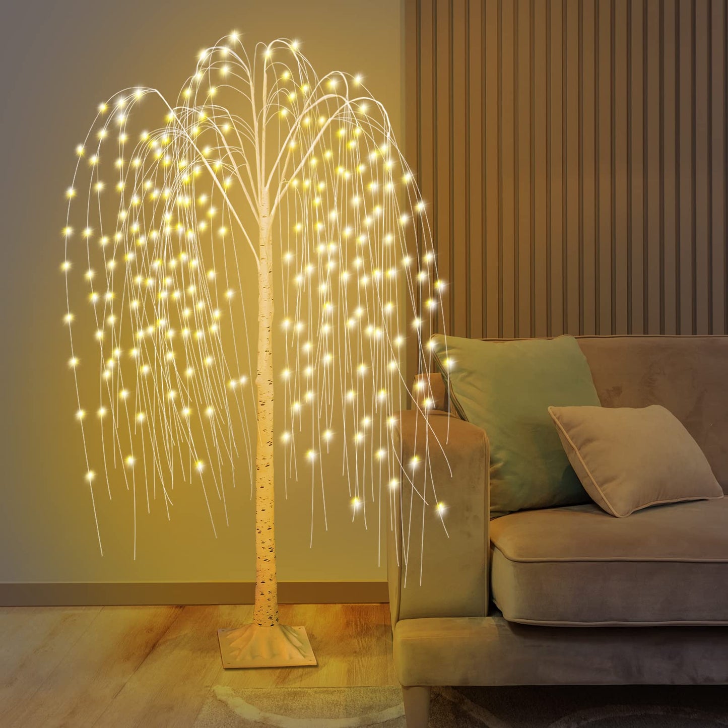6FT Willow Tree with Lights, LED Lighted Willow Tree Decorations, Christmas Tree, LED Decorative Tree with 240 Warm White Lights for Christmas Holiday, Home, Garden Party, Festival Wedding Decor