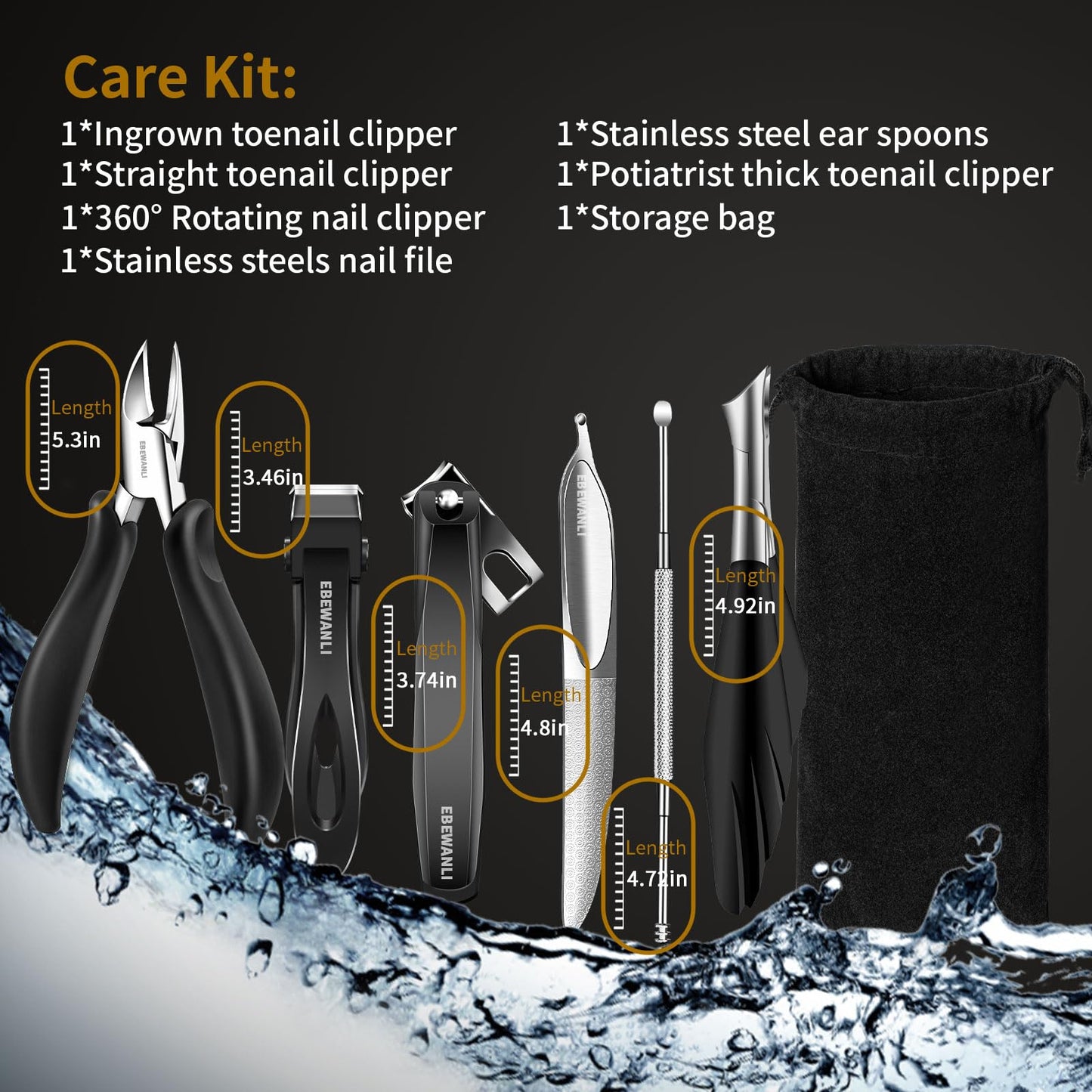 EBEWANLI Heavy Duty Toenail Clippers for Thick Toenails, Toe Nail Clippers for Thick Nails for Seniors, Straight Toe Nail Clippers for Men, Ingrown Toenail Clippers and Angled Nail Clipper Set