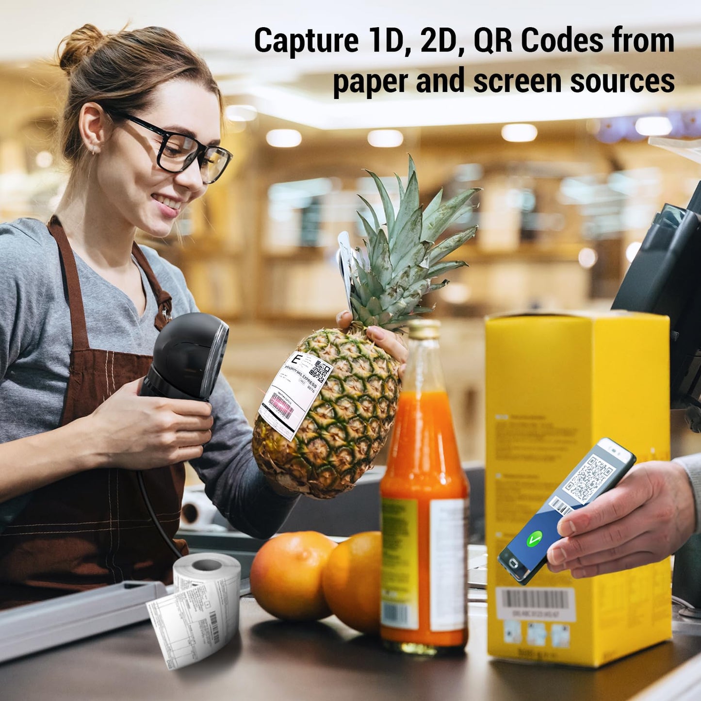 Tera Barcode Scanner Desktop Omnidirectional: 1D 2D QR Handsfree USB Wired Bar Code Reader Adjustable Scan Head Plug and Play for POS Supermarket Retail Store Mobile Payment Model 9000
