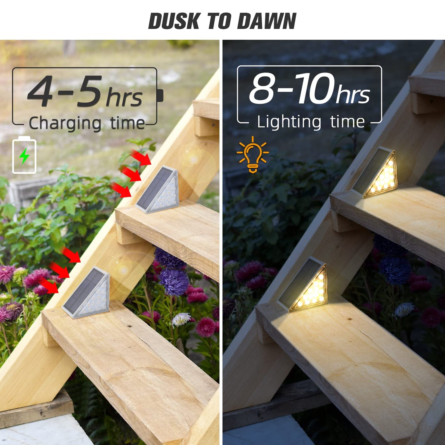 NIORSUN 6 Pack Solar Stair Lights Outdoor, Solar Step Lights Outdoor Waterproof IP67 - Auto On/Off, Warm White, Steps, Stairs, Deck, Patio, Yard, Porch, Front Door, Sidewalk Decor (Solar Lights)