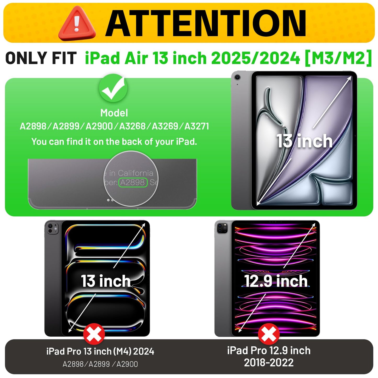 HXCASEAC Shockproof Case for iPad Air 13 inch 2025/2024, with Screen Protector/ 360° Rotating Hand Strap Stand/Carrying Strap, Heavy Duty Protective Cover for iPad Air 13 M3/M2, Black
