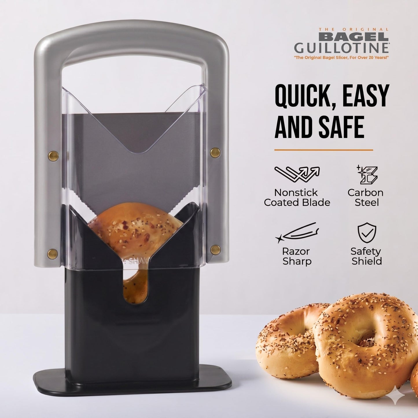 Hoan The Original Bagel Guillotine Universal Slicer, Silver, 9.25-Inch -